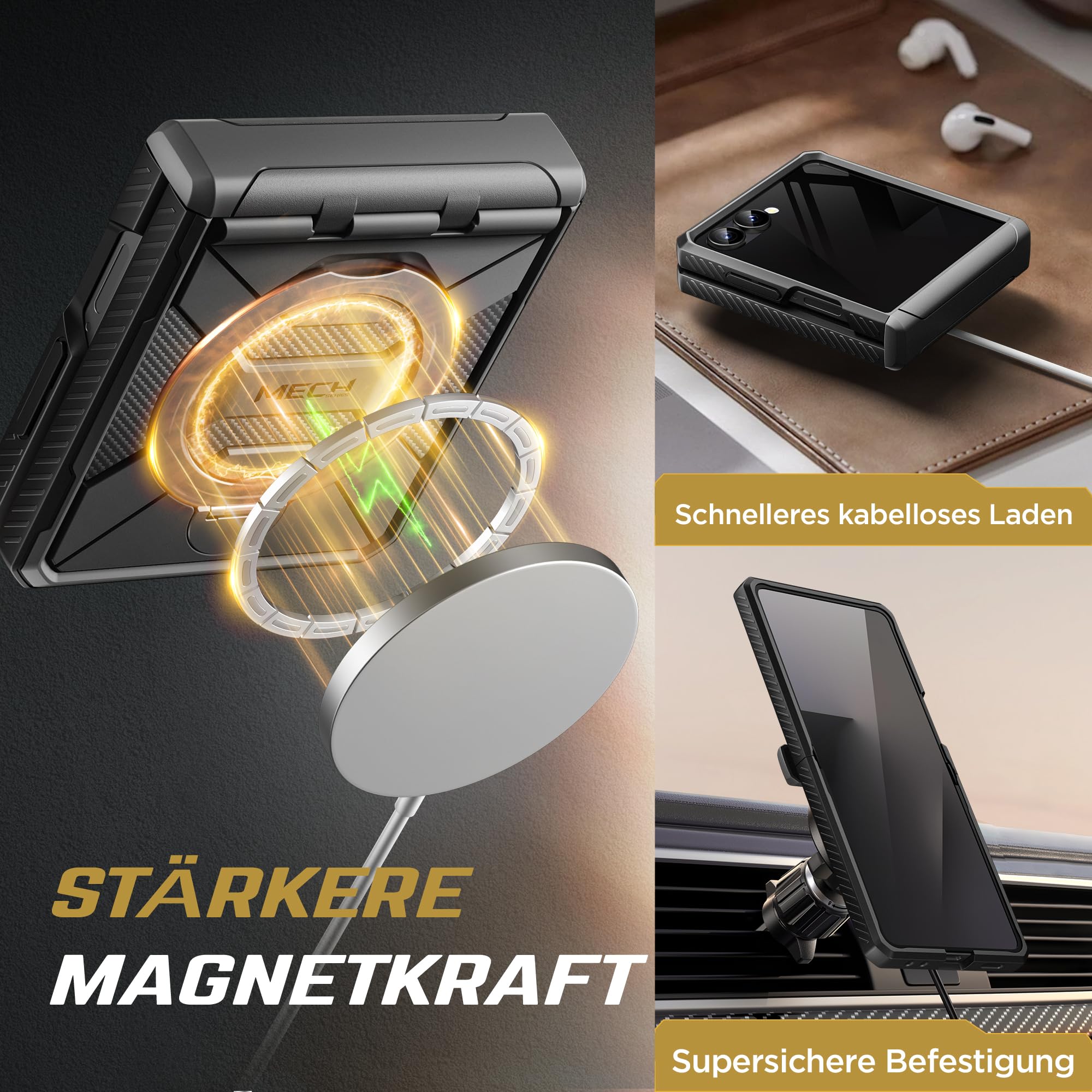 Tongate 360°Drehbarer Magnetständer für Z Flip 7 Hülle mit Privatsphäre Bildschirmschutz, [Kompatibel mit MagSafe] [Anti-Rutsch] [Scharnier Schutz] Ganzkörper Stoßfest Samsung Z Flip 7 Hülle, Schwarz | Kompatibel mit Magsafe, Anti-Spionage-Schutzhülle für