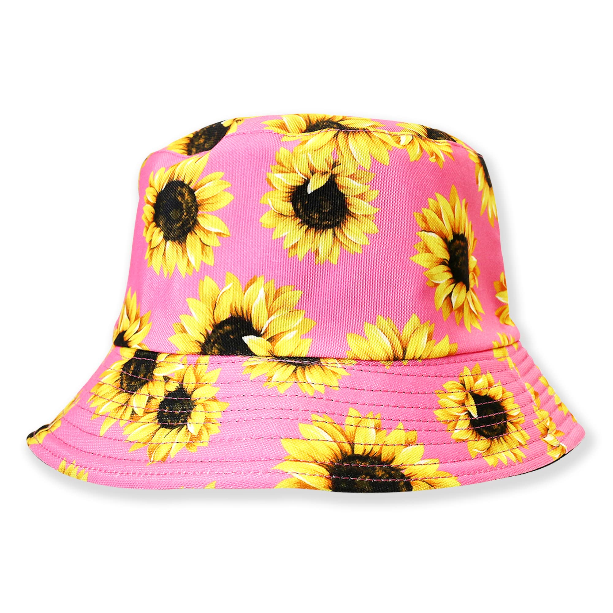 Robelli Unisex Reversible Summer Bucket Hat - Fun Festival Colourful Designs (BH9 PINK YELLOW SUNFLOWER) — image 1