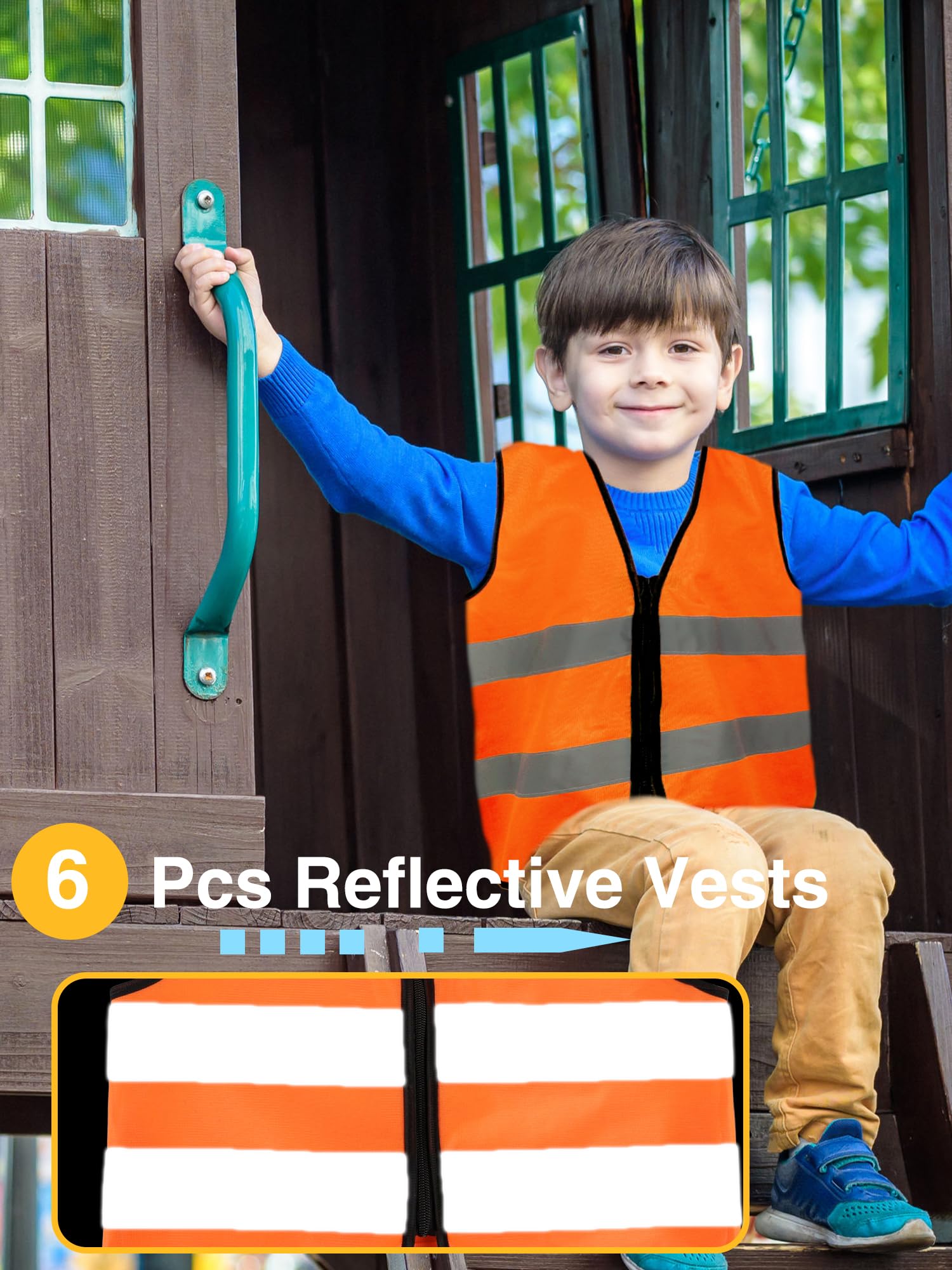 6 Pack Kids Hi Vis Vests Child High Visibility Reflective Vest Kids Traffic Construction Safety Vest with Reflective Strips for Girls Boys Outdoor Activities (Orange - Image 3