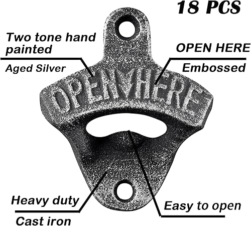 Miniatura 8 de Jumiok Abrebotellas de hierro fundido negro Abrebotellas montado en la pared Abridor de tapa de cerveza Montable abierto aquí para la cocina de la