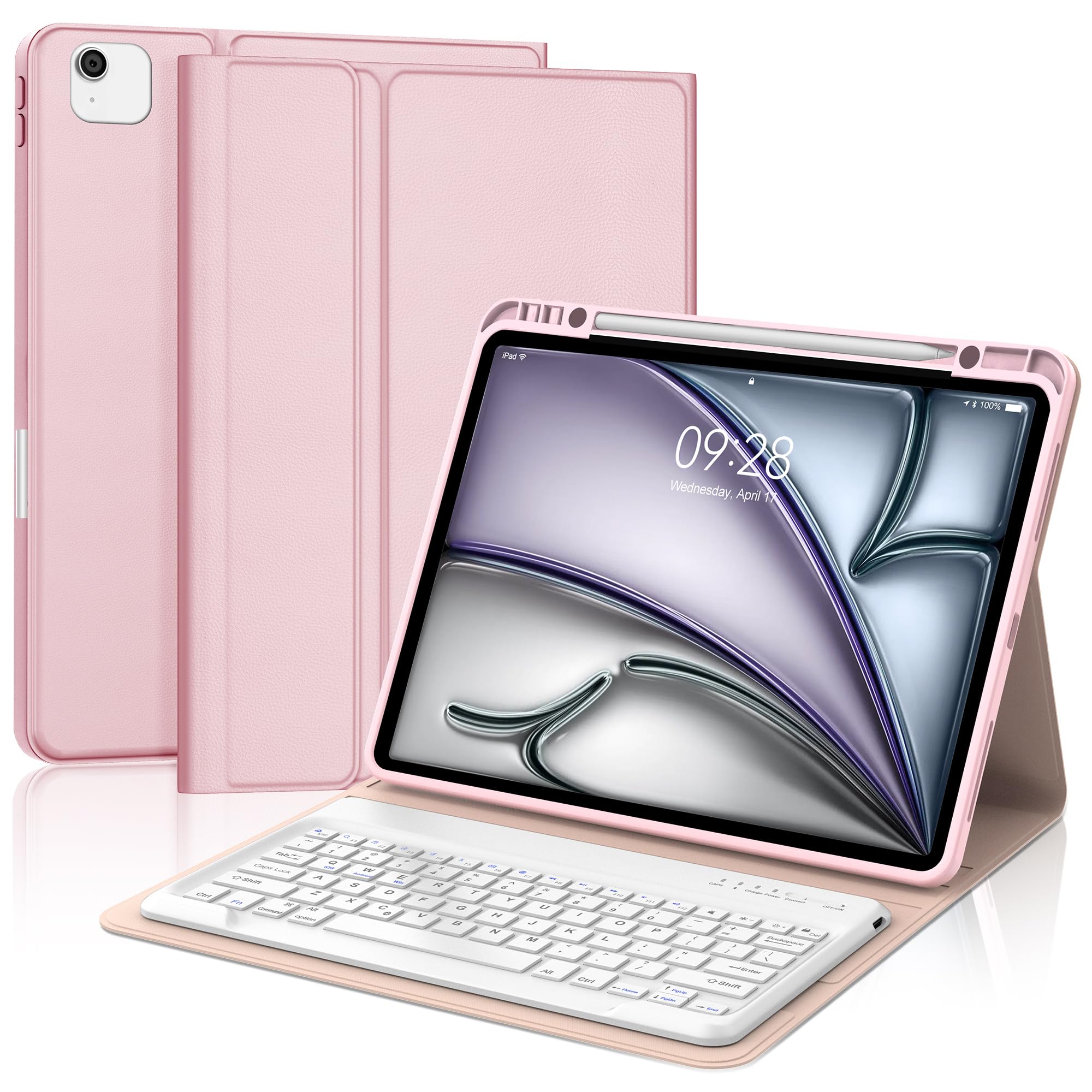Keyboard Case for iPad Air 13 (M4 2026/M3 2025/M2 2024) & iPad Pro 12.9 6th/5th/4th/3rd Gen Case Keypad for Pro12.9 2018-2022 with Pencil Holder and Detachable Keyboard, Long Battery Life, Pink