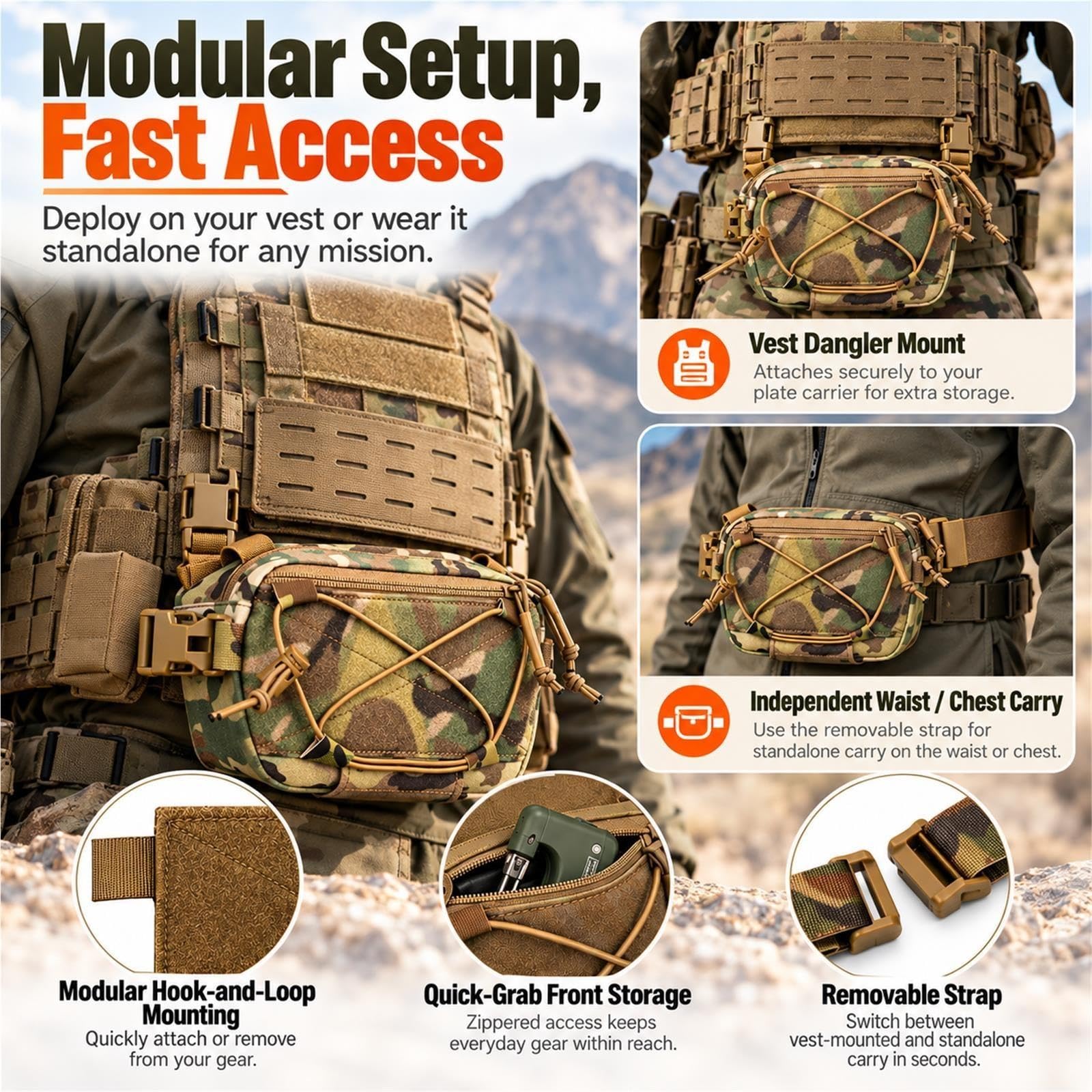 Tasca Dangler Modulare in Nylon 500D, Borsa Vita e Torace con Cinghia
