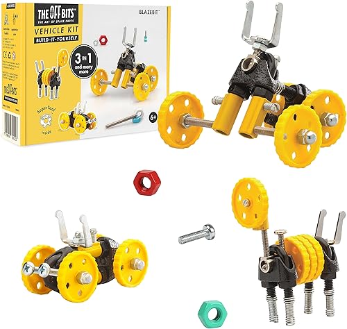 The Off Bits - Juguete de construcción – Kit de vehículo amarillo BlazeBit – Juego de herramientas de construcción y construcción para niños,