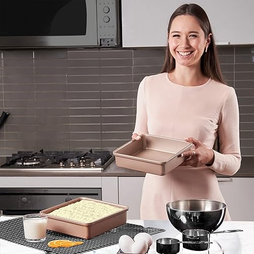 Miniatura 9 de Ultra Cuisine Molde cuadrado antiadherente para tartas, horneado y asado uniforme, fácil de limpiar, calidad duradera, textura resistente a la