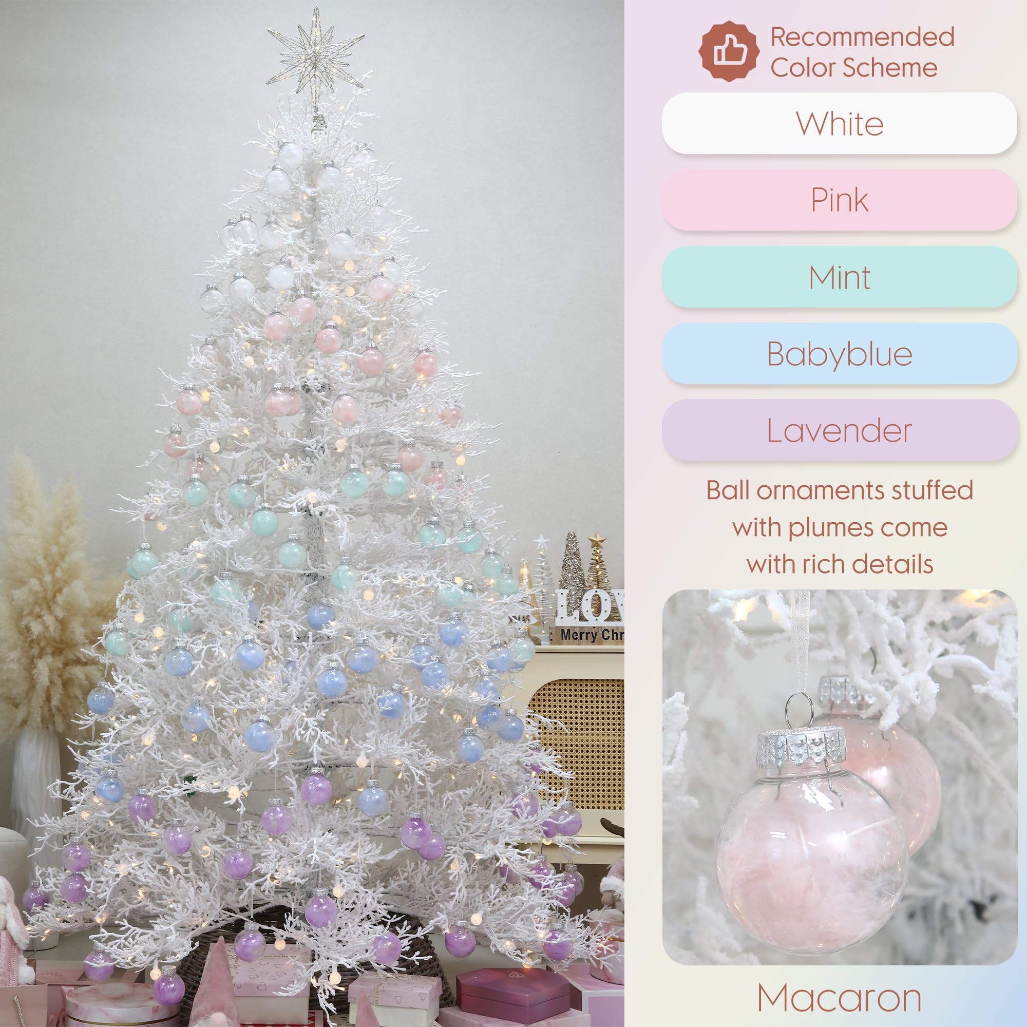 Sea Team 25er-Pack transparente Weihnachtskugeln mit gefüllten Federn, dekorative hängende Federkugeln, bruchsichere Kunststoffdekorationen für Weihnachtsbaum, Kranz, Girlande, 60 mm/2,36 Zoll, Rosa