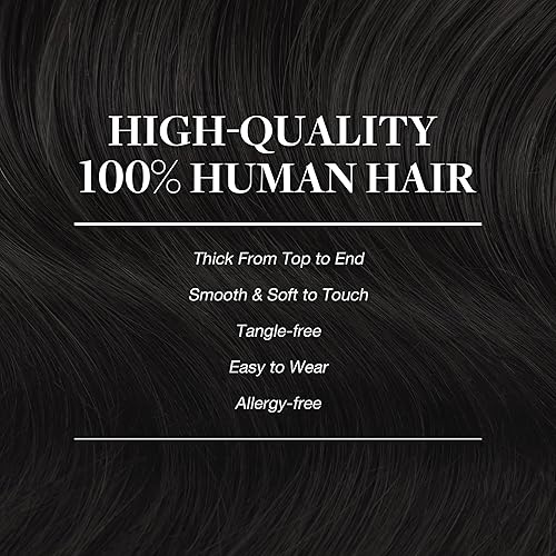 Miniatura 4 de GOO GOO - Extensiones de cabello lacio humano Remy con clip, color negro natural #1b, 20 pulgadas, 7 piezas, 120 gramos