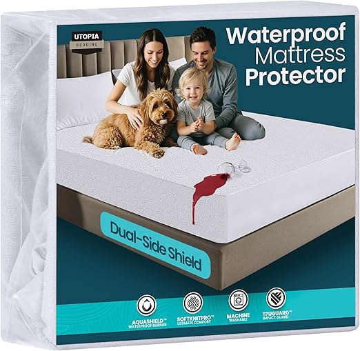 Utopia Bedding Premium Waterproof Mattress Protector California King Size, Viscose Made from Bamboo Mattress Cover, Breathable, Fitted Style with Stretchable Pockets (White)