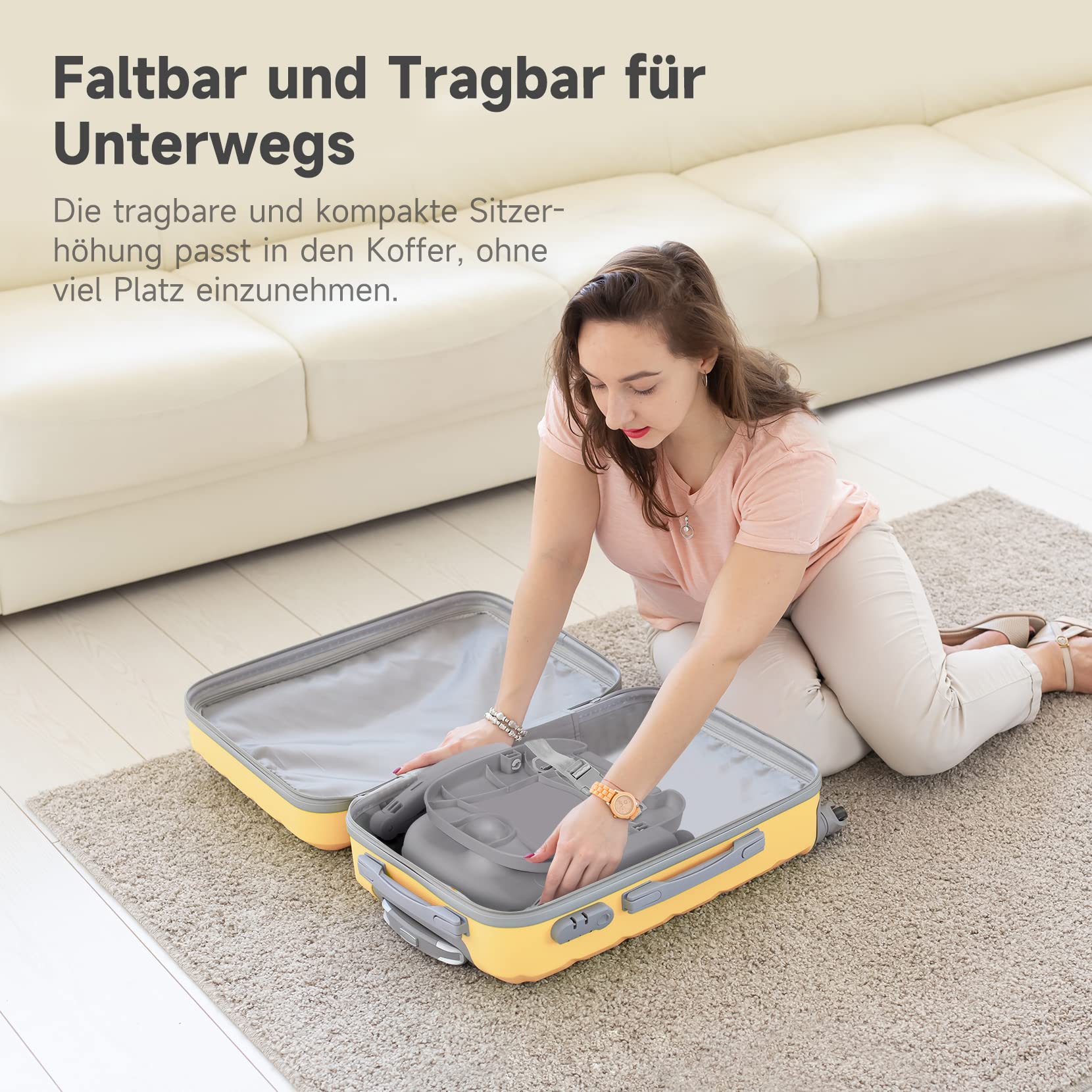 Yoleo Hochstuhl für Kleinkinder, zusammenklappbar, kompakt, tragbar, Sitzerhöhung für Babys, Kinderstuhl auf Stuhl für Esstisch, Camping (Grau, ohne Kissen)