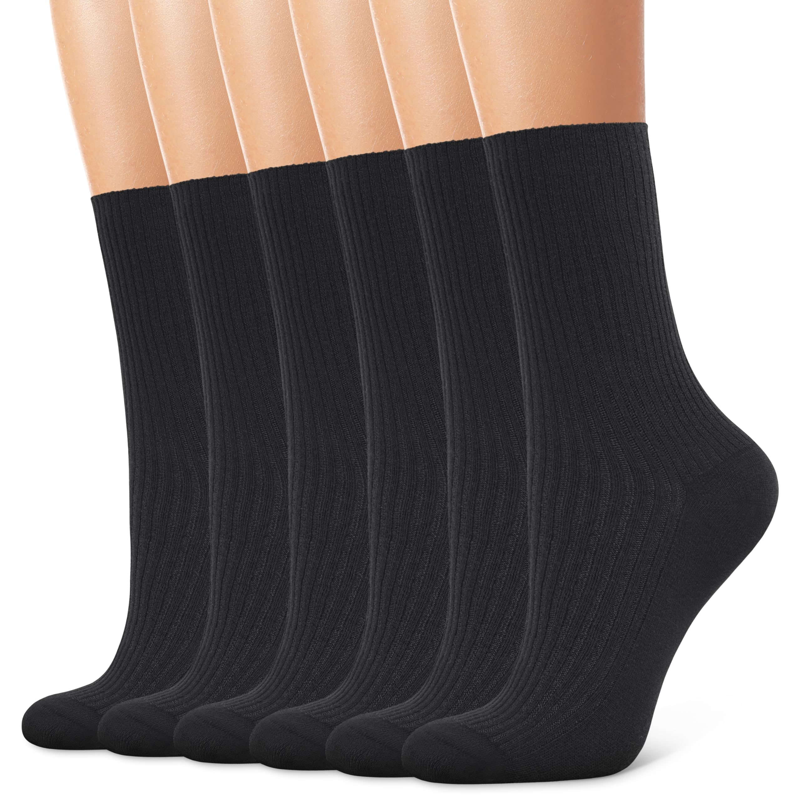 CHARMKING 6 Pairs Womens Crew Socks Cute Casual Athletic Socks Aesthetic Neutral Cotton Socks for Women