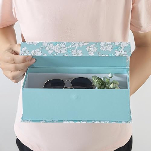 Miniatura 5 de Cajas de almacenamiento decorativas botánicas azules con tapas, juego de 3 cajas de recuerdo florales blancas con cierre magnético, almacenamiento