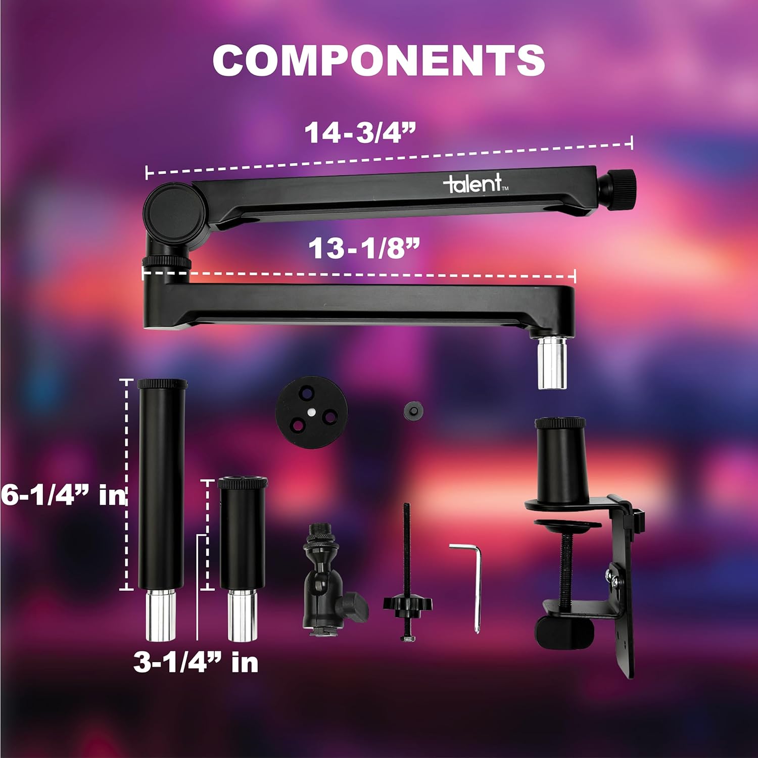Desktop Boom Microphone/Camera Stand - Adjustable Full Motion Arm for Ultimate Mic and Camera Placement - Compatible with 3/8", 5/8", and 1/4" Mounts