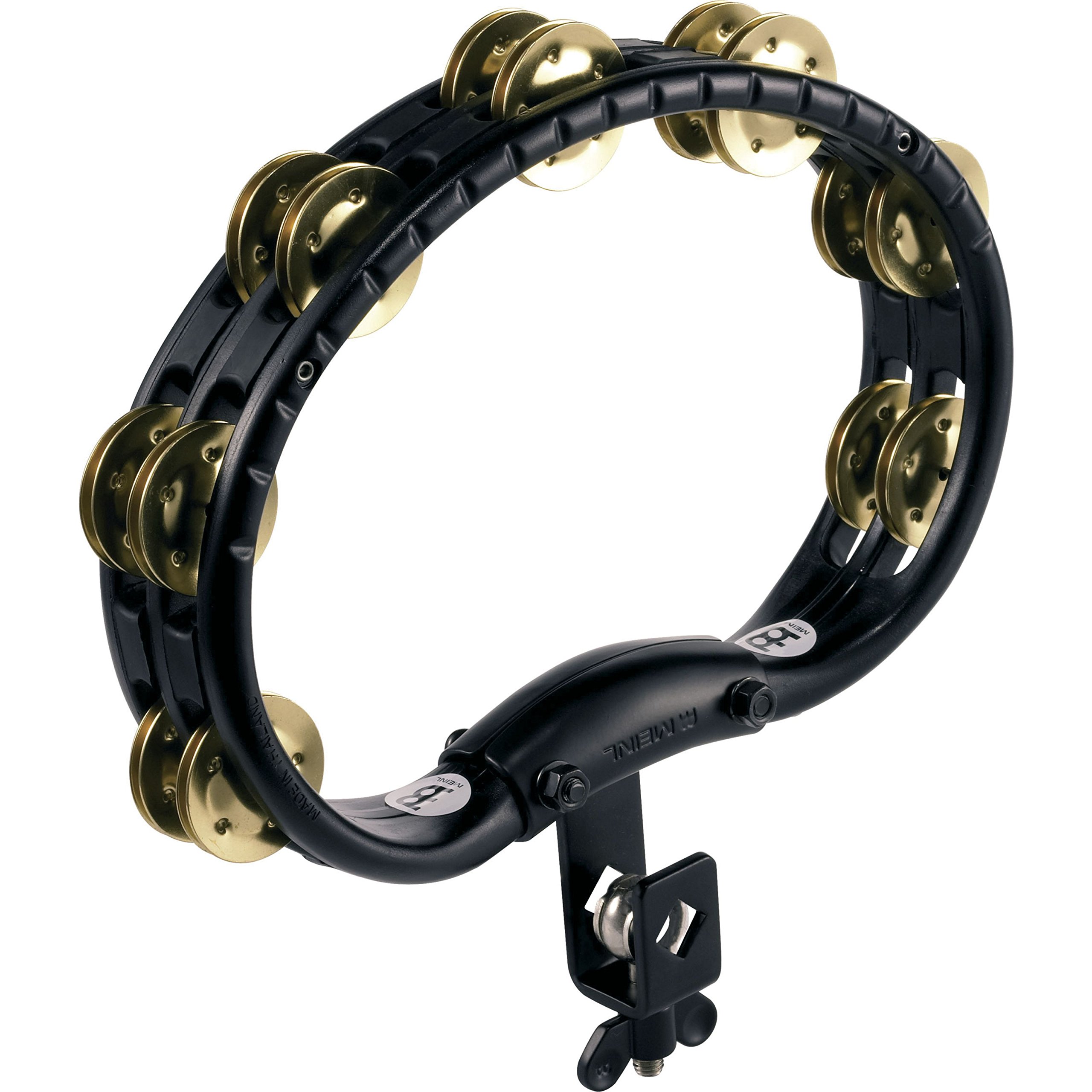 Meinl Percussion Traditional Mountable Tambourine, Schwarz (TMT2B-BK) | Tamburin mit 2 Reihen Jingles, mit Halterung, ABS Kunststoff und Messing
