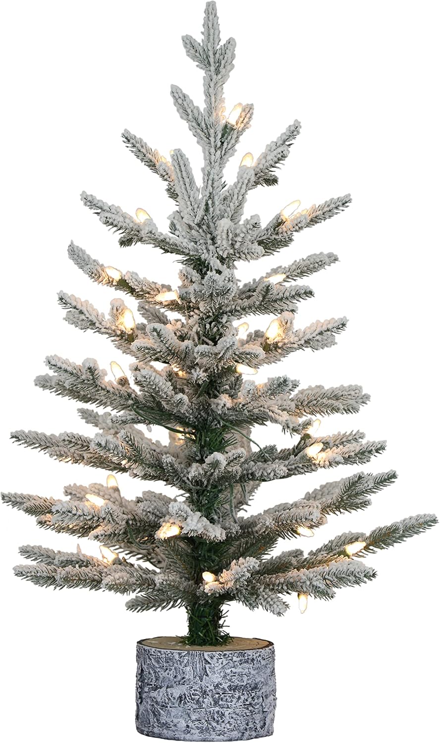 Puleo International Pre-Lit 2' Potted Flocked Pencil Arctic Fir Artificial Christmas Tree, Green