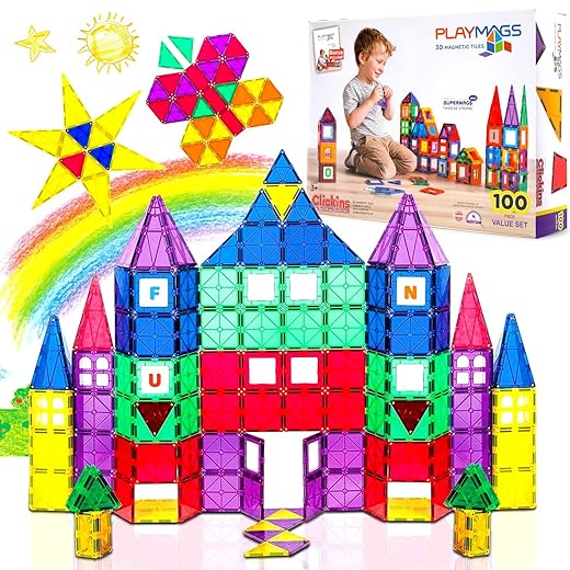 Playmags 100-Piece Magnetic Tiles Set
