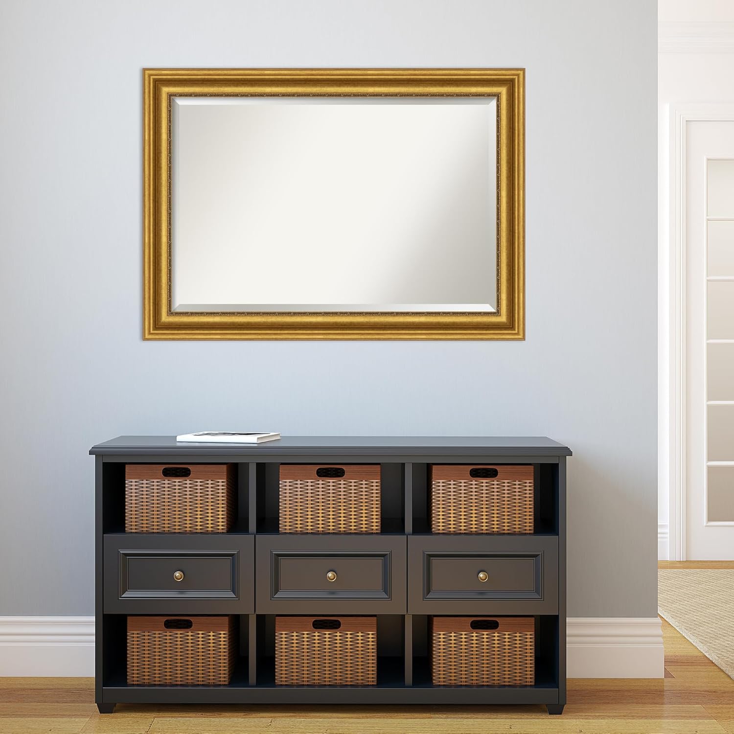 Amanti Art Gold Wall Mirror 30x42 Parlor Gold Rectangle Bathroom Mirror for Wall Decor Living Room, Large Traditional Frame, Hangs Horizonally and Vertically, Bathroom Decor, Beveled Edge