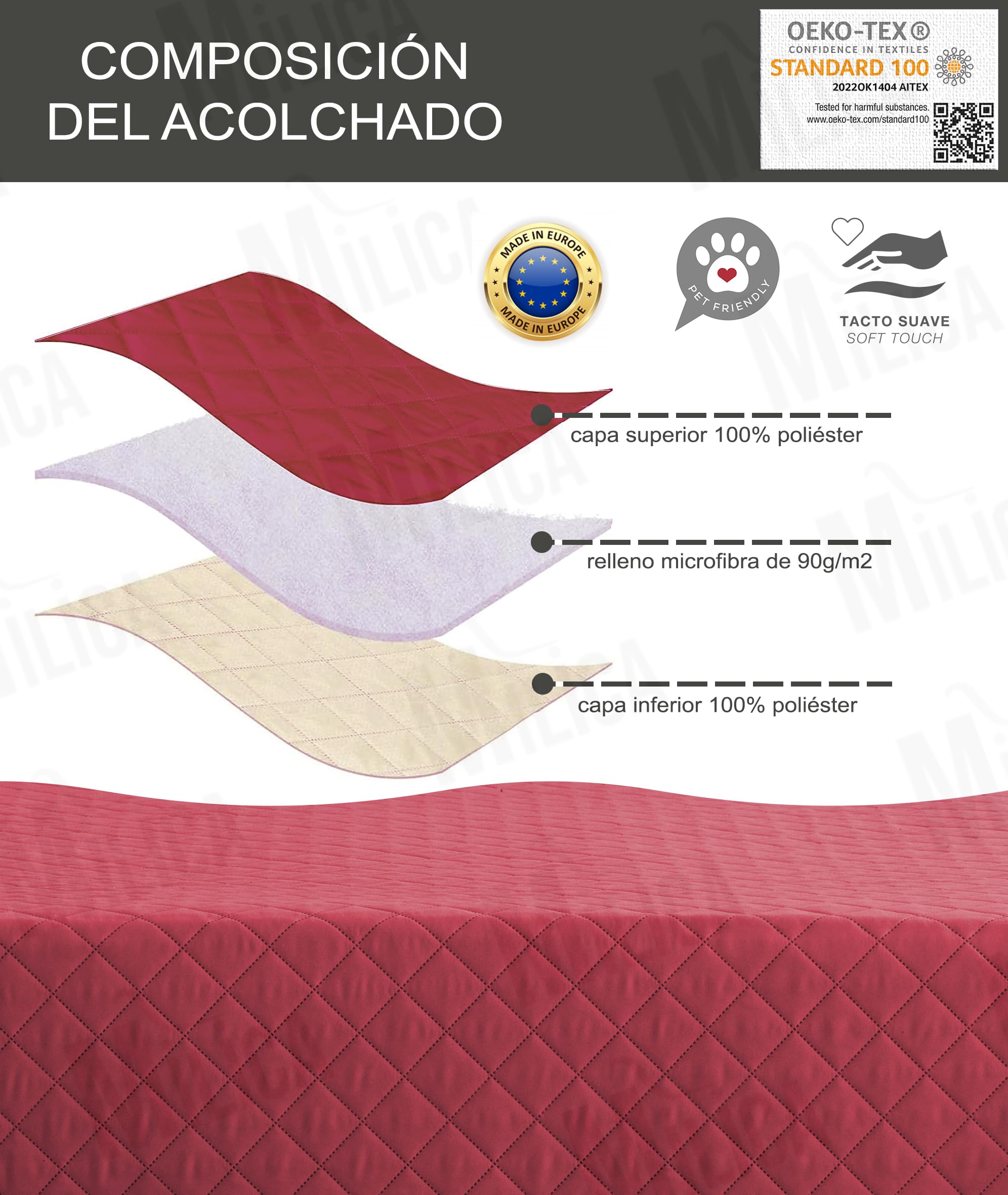 Milica Funda para Sofá Chaise Longue Relax Acolchada | Válida para Brazo Derecho o Izquierdo | Ajuste Asientos Reclinables | Lavable | Hecho en España | Tamaño 240 cm | Color Gris
