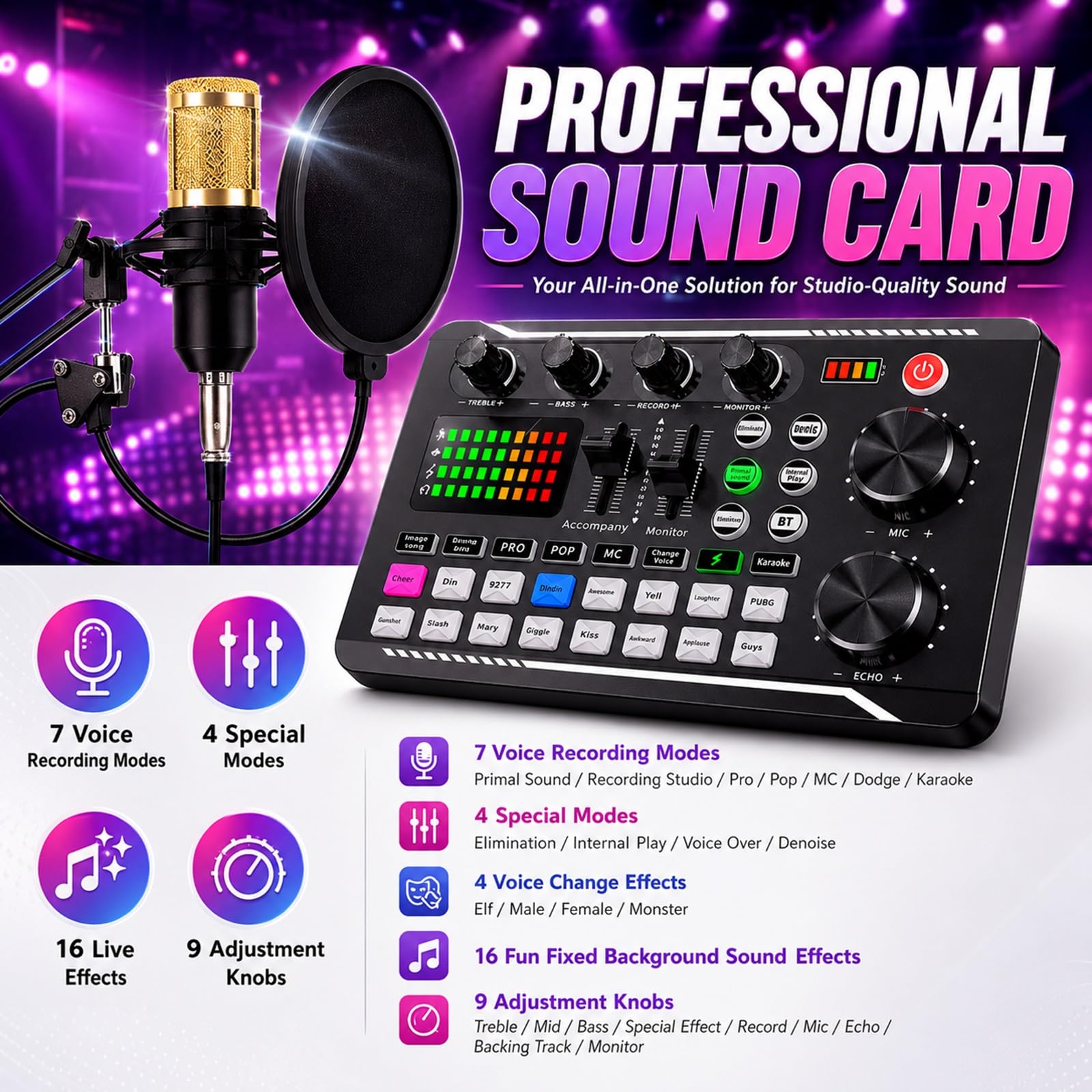 Kit Completo Per Podcast, Scheda Audio F998 E Microfono Da Studio BM-800 Con Braccio A Pantografo Regolabile; Include Mixer DJ, Interfaccia Audio E Modulatore Di Voce Per Live Streaming(Nero)