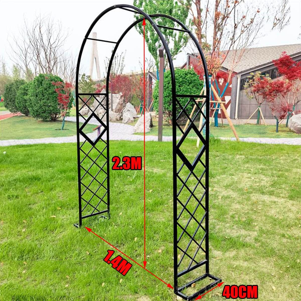 Wytrzymały metalowy łuk ogrodowy antykorozyjna kratka na róże, solidny stojak pergola dostępny w szerokościach 140 340 cm, idealny na wesela trawnikowe i dekoracje podwórka (kolor: czarny)