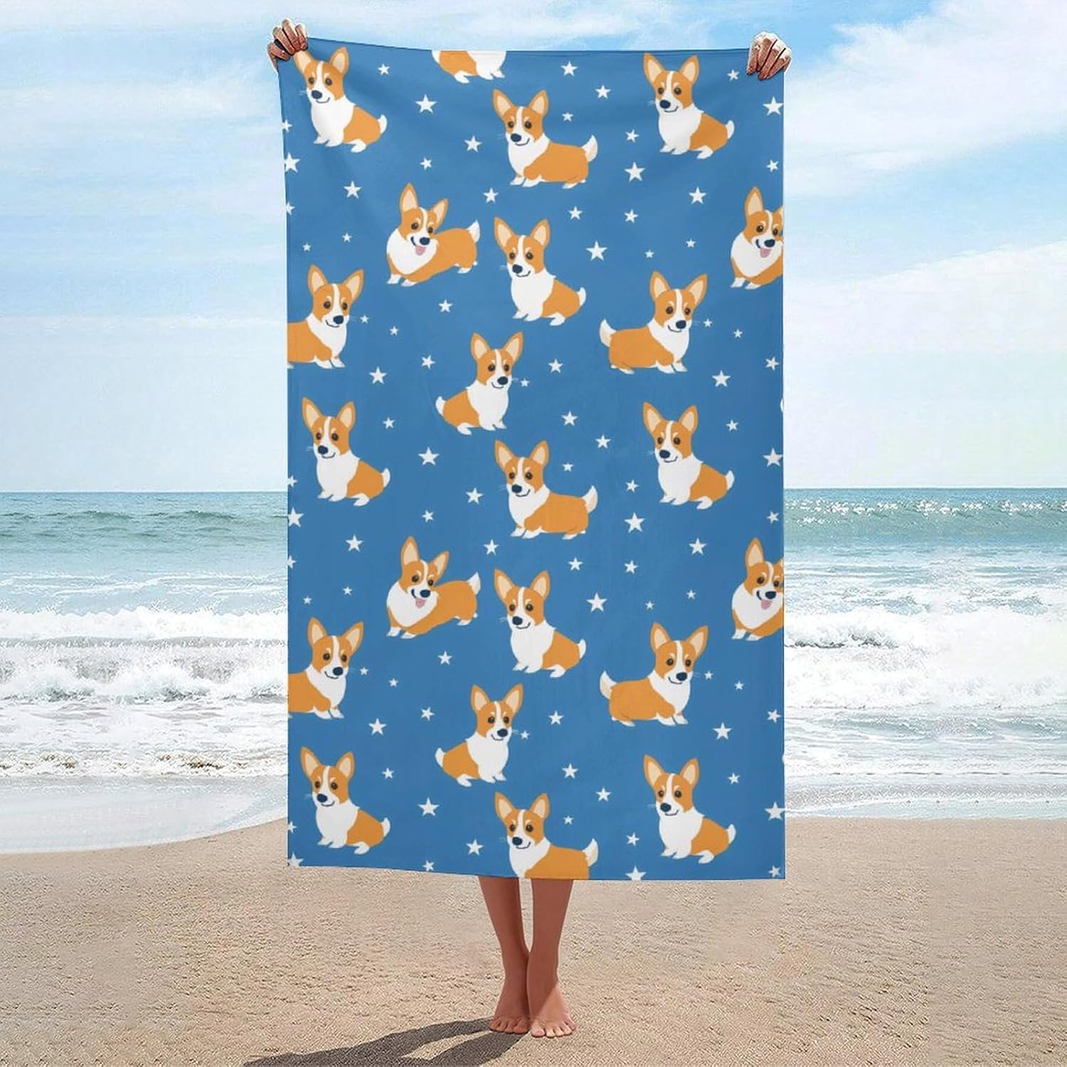 Cute Corgi Bath Towel Beach Towels Quick Dry Oversized Bath Blanket Highly Absorbent Towel for Women Men 160x80cm