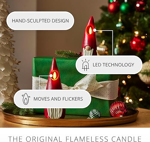 Miniatura 3 de Luminara Vela sin llama de gnomo figural de 2.2 x 6 pulgadas, acabado liso, cera real, sin perfume, decoración de invierno y Navidad (borgoña)