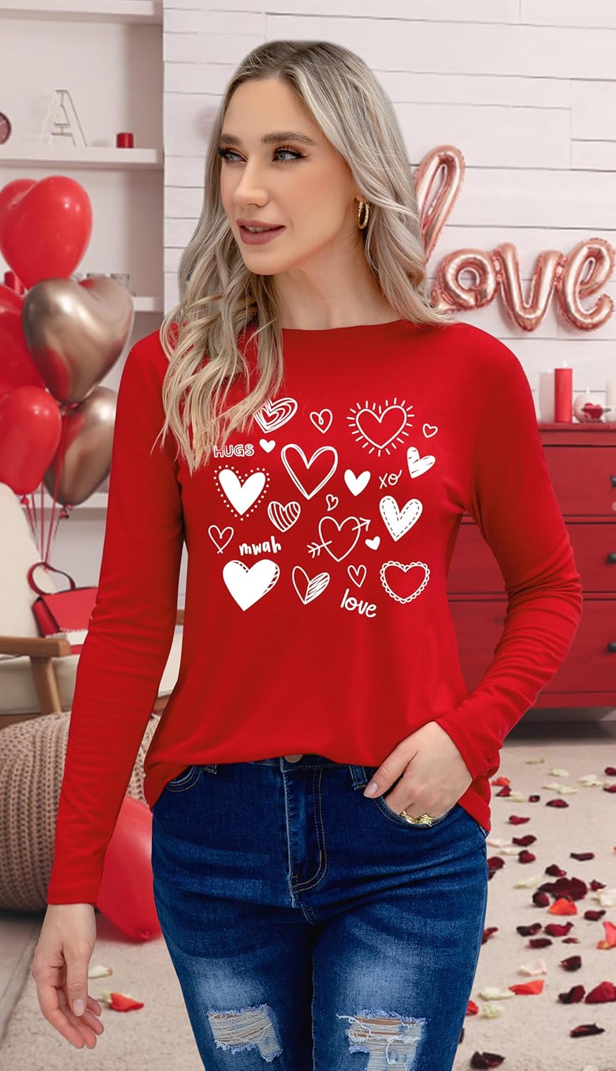 PECHAR Valentines Shirts Women Lover Heart Graphic Shirt Pullover Long Sleeve Tee Tops - Image 3