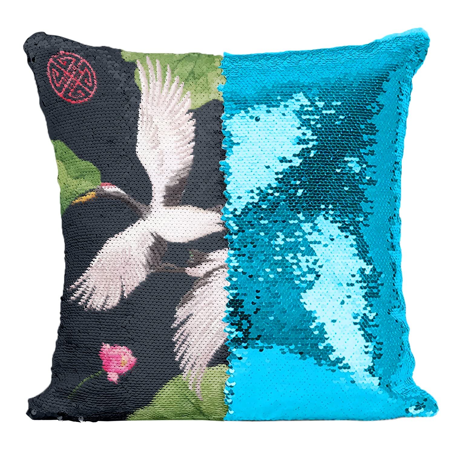 Coussin Sequin Grue en Vol Idée Cadeau Déco Style Japonais