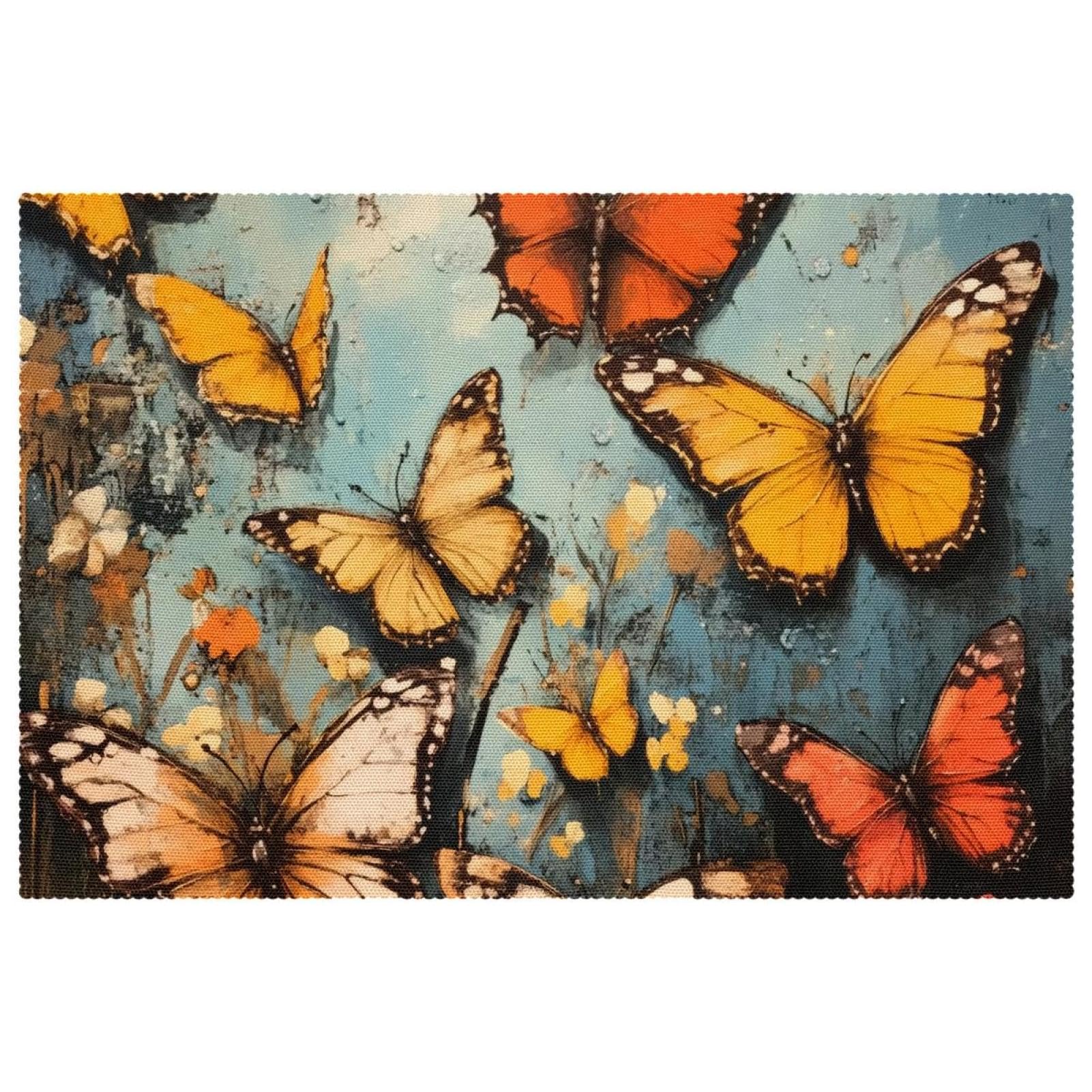 Sets de table en tissu Oxford lavables à motif papillon grunge