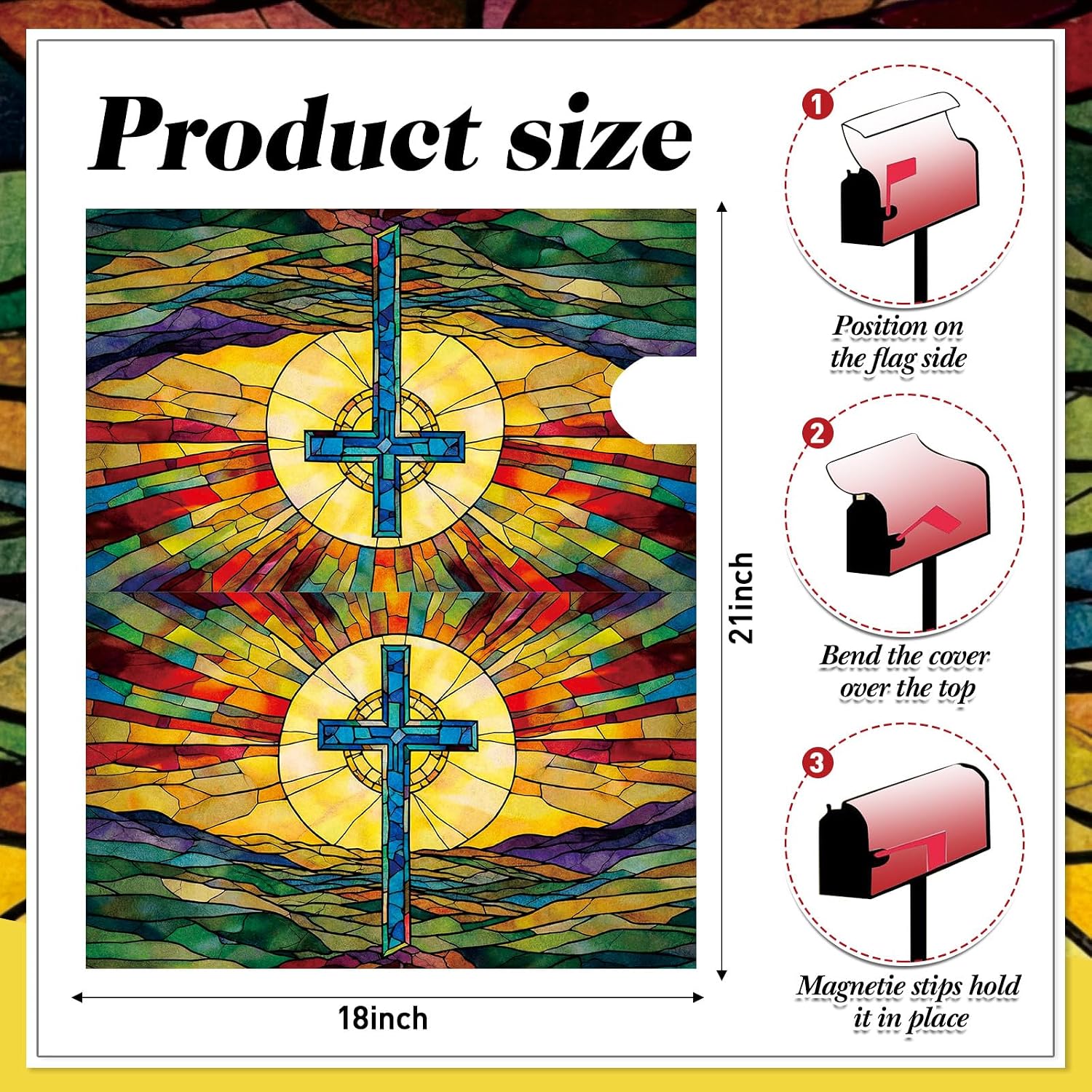 Tiamon Christian Cross Mailbox Cover Magnetic 18x21 Stained Glass image 3