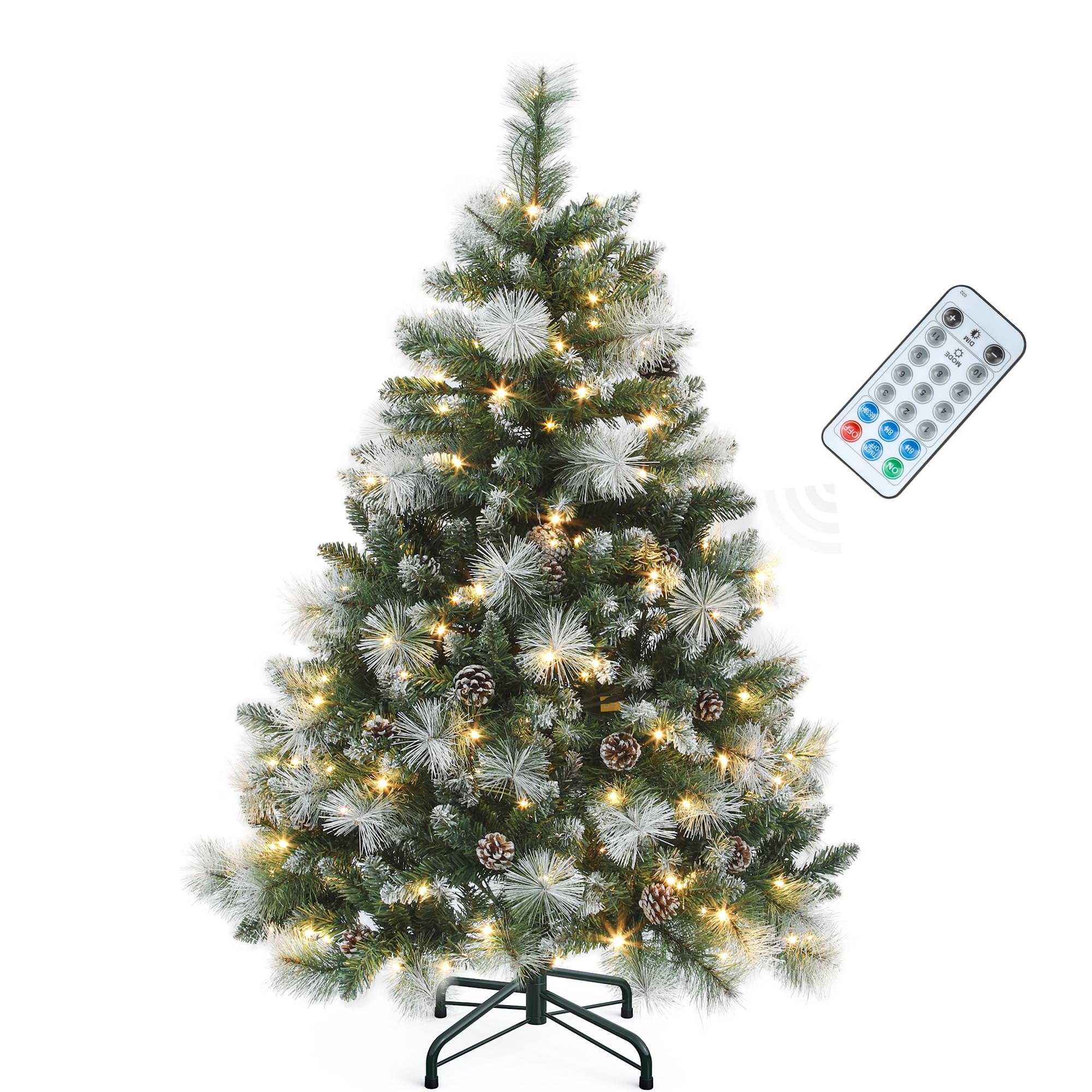 YITAHOME Árbol de Navidad Artificial de 140 cm, con Mando a Distancia, con Conos, Agujas y luz LED de Color Blanco cálido/Multicolor para salón y Oficina