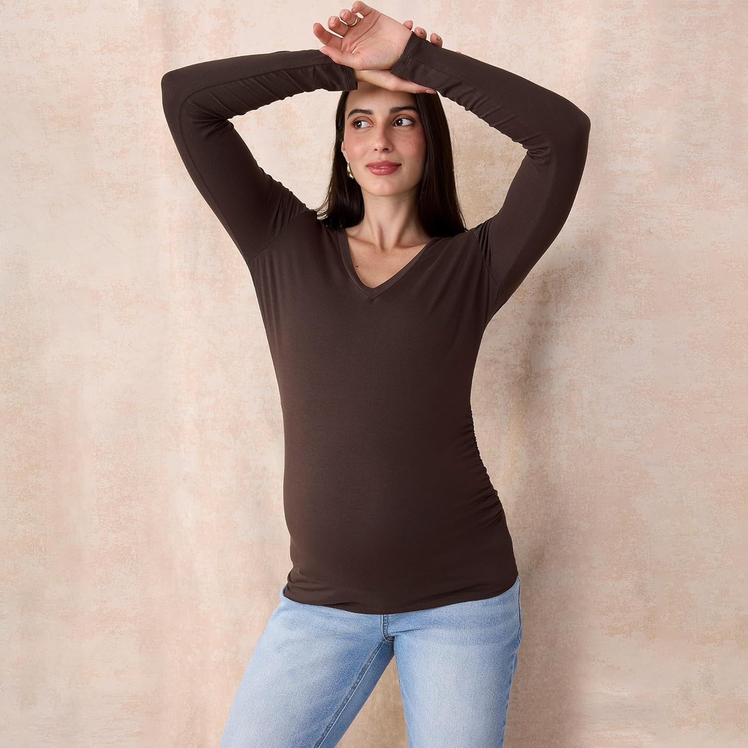 Motherhood Maternity Womens Long Sleeve V-Neck Side Ruched Tee Shirt - Image 5