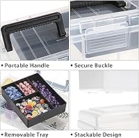 Vista 3 de BTSKY Caja de almacenamiento de plástico transparente con bandeja extraíble, caja de almacenamiento de artículos de papelería multiusos con asa