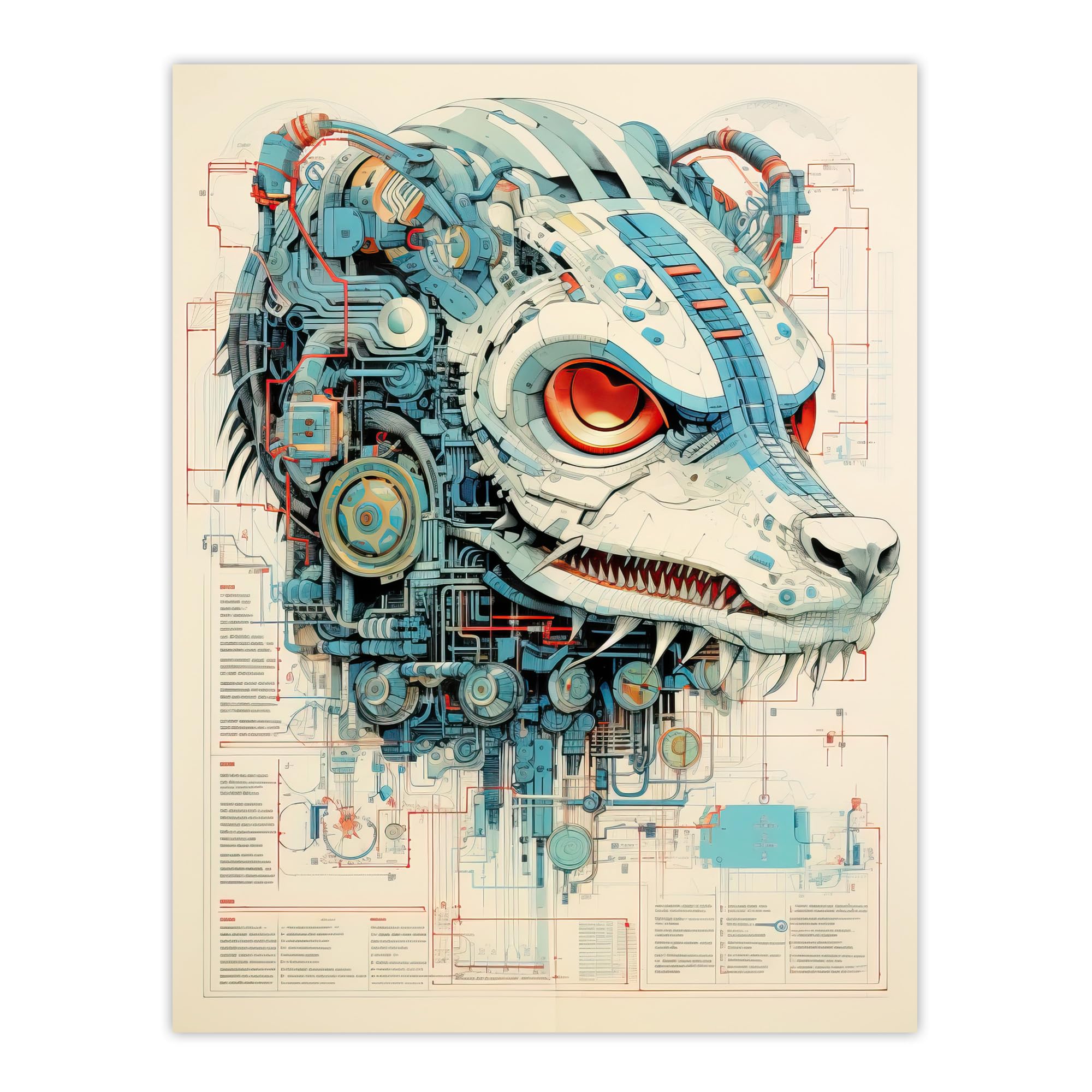 Artery8 21st Century Weapon Robot Hybrid Secret Military Schematic Blueprint Futuristic Complex Arcane Manuscript Gift For Him Man Cave Extra Large XL Wall Art Poster Print