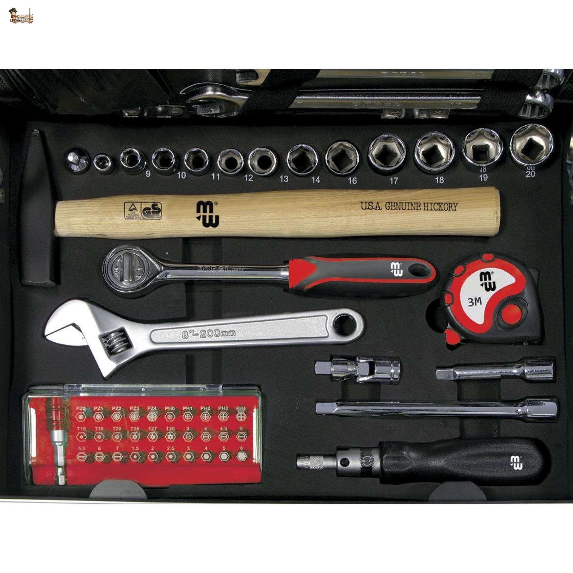 BricoLoco Maletín caja herramientas completo. Kit surtido mantenimiento. Calidad profesional cromo vanadio. Set organizador. Maleta herramientas de mano. 91 PIEZAS.