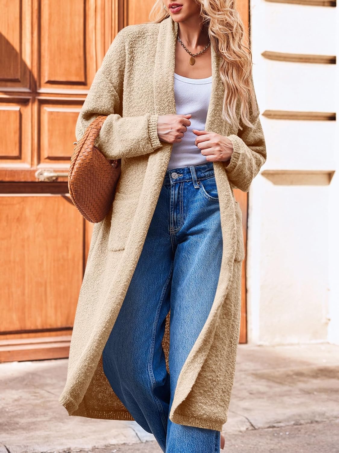 Saodimallsu Womens Open Front Long Cardigan Sweaters Oversized Chunky Fuzzy Lapel Fall 2025 Trendy Duster Sweater Coats - Image 2