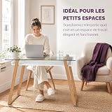 bonVIVO Bureau Scandinave - Blanc en Bois avec Plateau en Verre - Console avec Rangement - Informatique Idéal pour Le Télétravail - 8