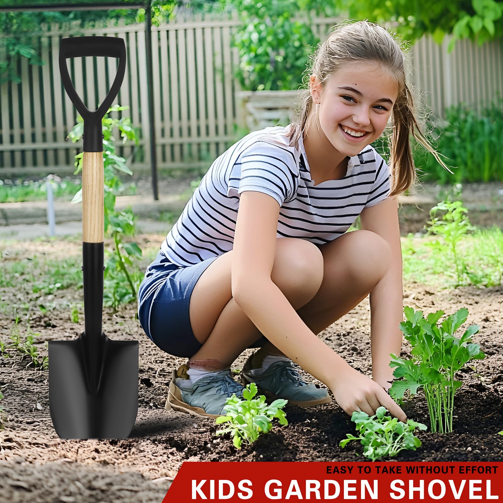 Mini pala da giardino da 71 cm con manico a D, piccola pala per bambini, testa in lega di acciaio e albero in legno, per emergenza auto, spiaggia, piantagione e neve leggera