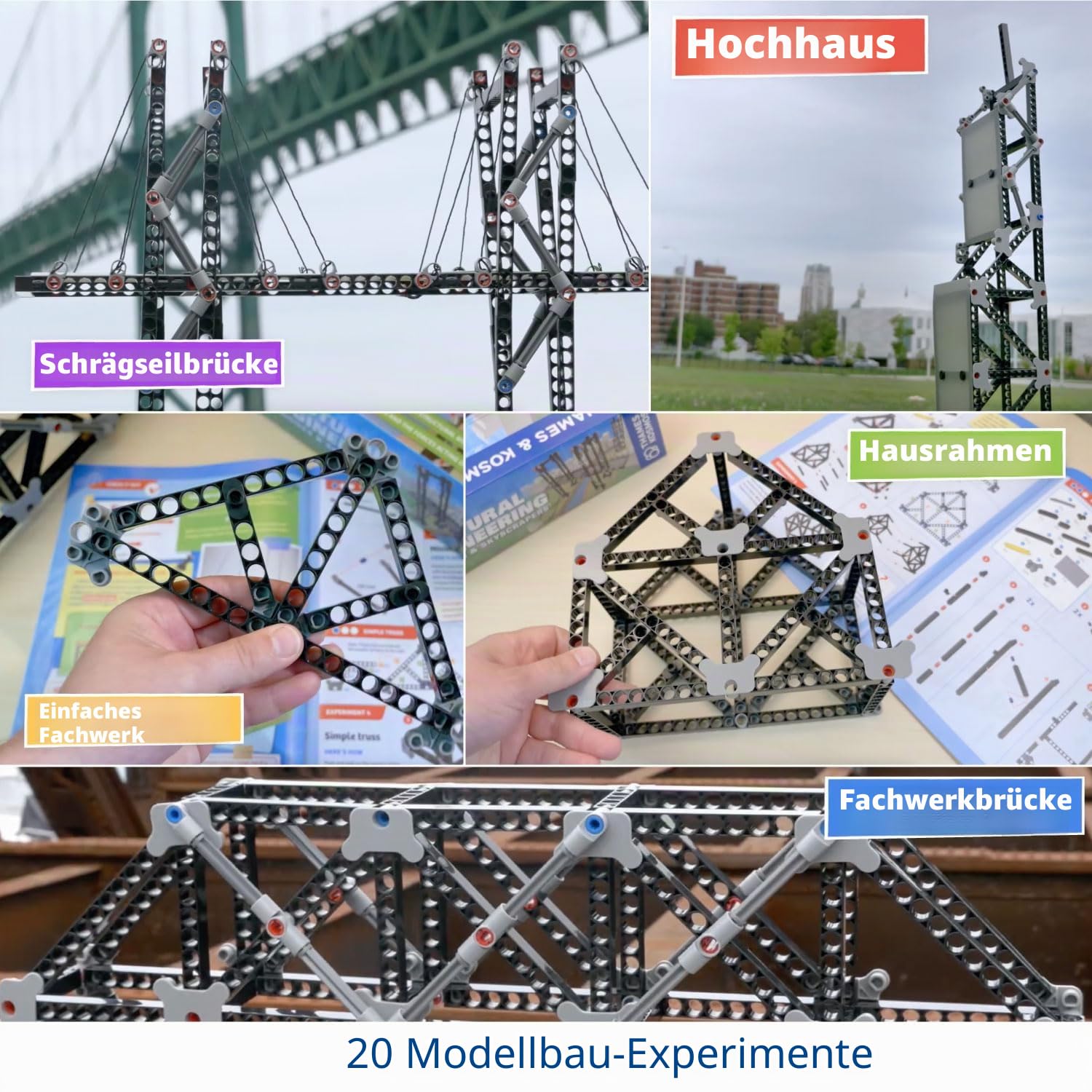 Thames & Kosmos , 625414, Structural Engineering, Bridges & Skyscrapers,Science & Engineering Kit, Build 20 Models, Learn About Force, Load, Compression, Tension, Ages 8+