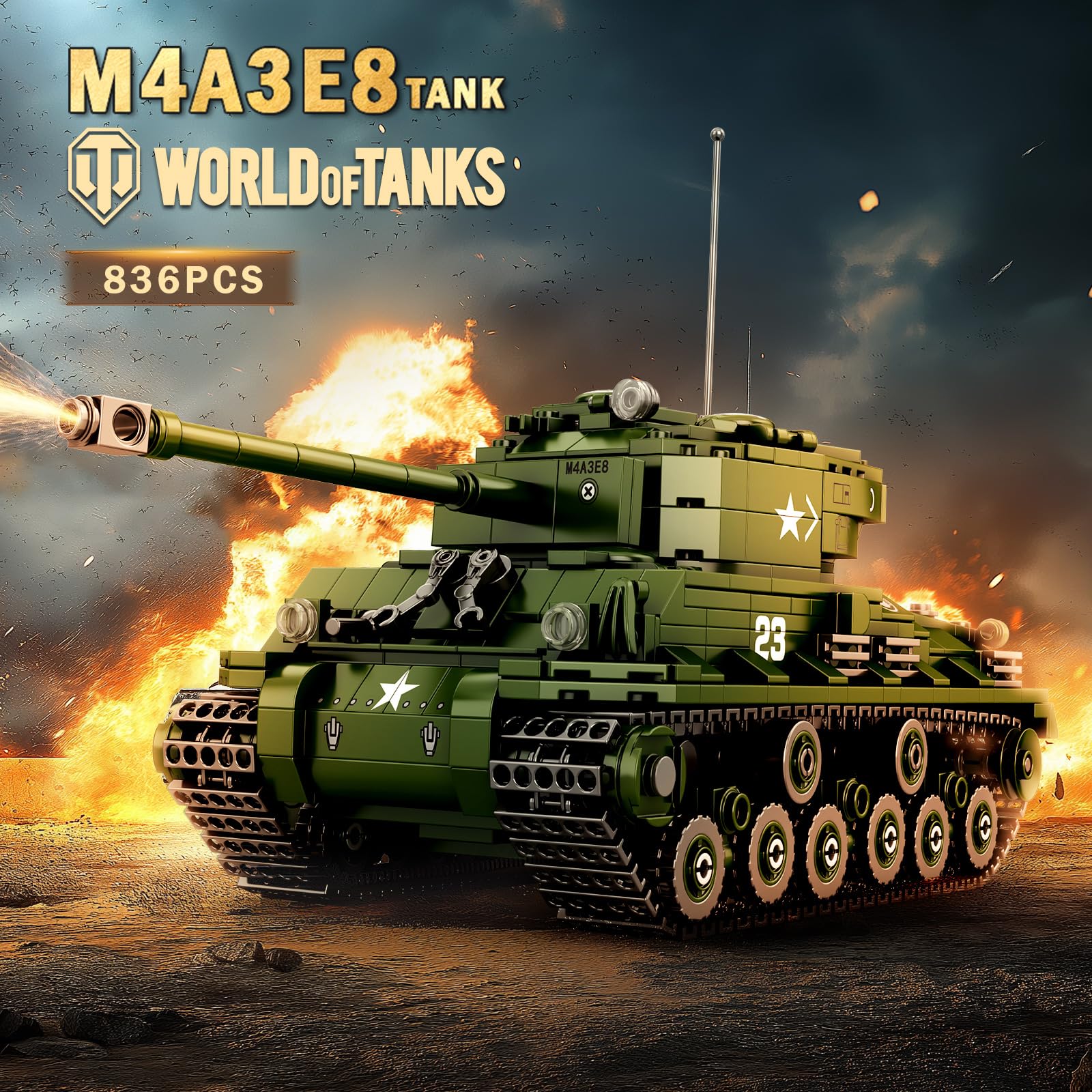 Reobrix M4A3E8 Sherman Military Tank Building Set for Adults 1:30 Scale WW2 Medium Armed Battle Tank - Image 2