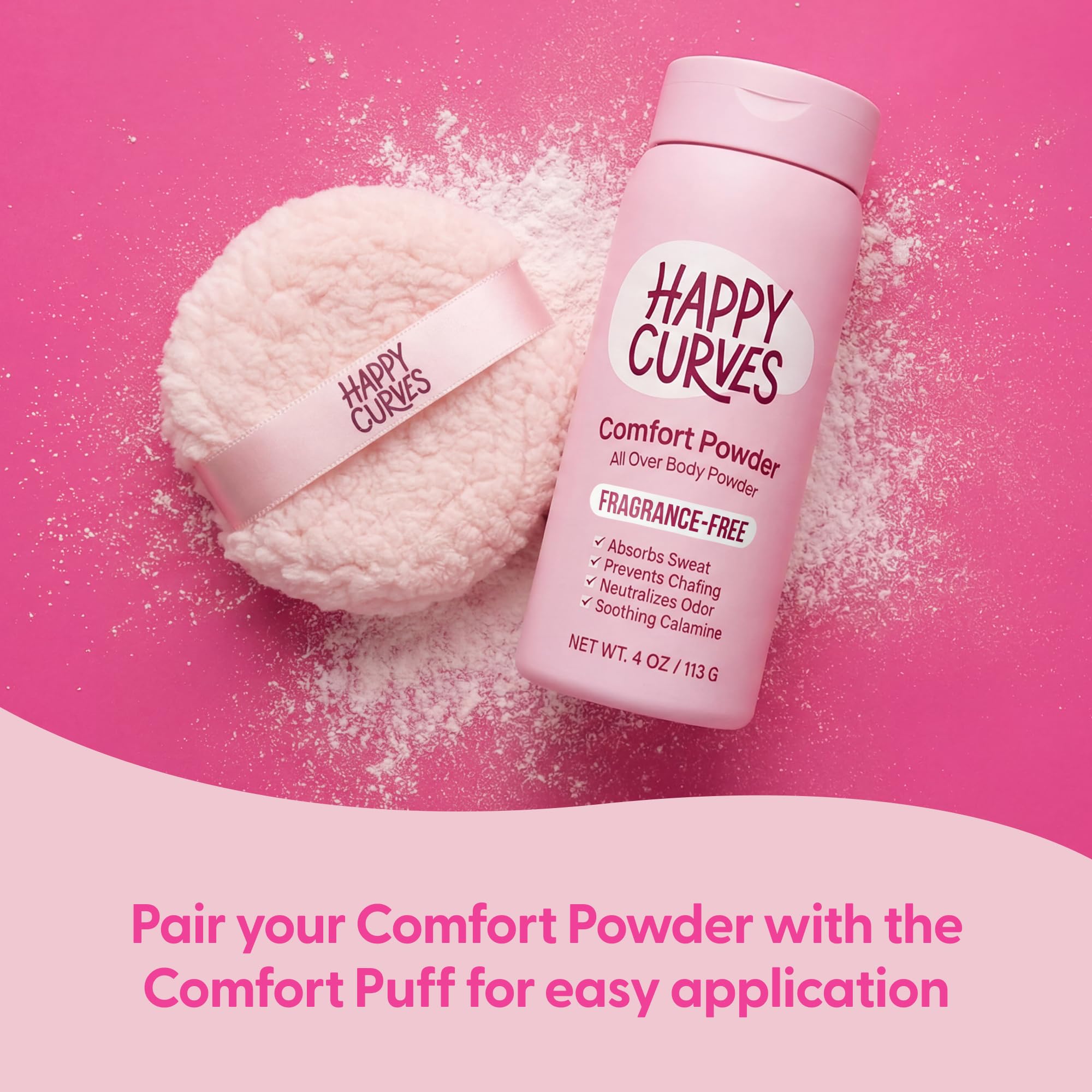 HAPPY CURVES Comfort Powder: Polvo anticadena para cuerpo y pies sin talco, desodorante para control interno de muslos, zonas privadas y cuerpo completo para mujeres, 140 ml (1 paquete, sin fragancia)
