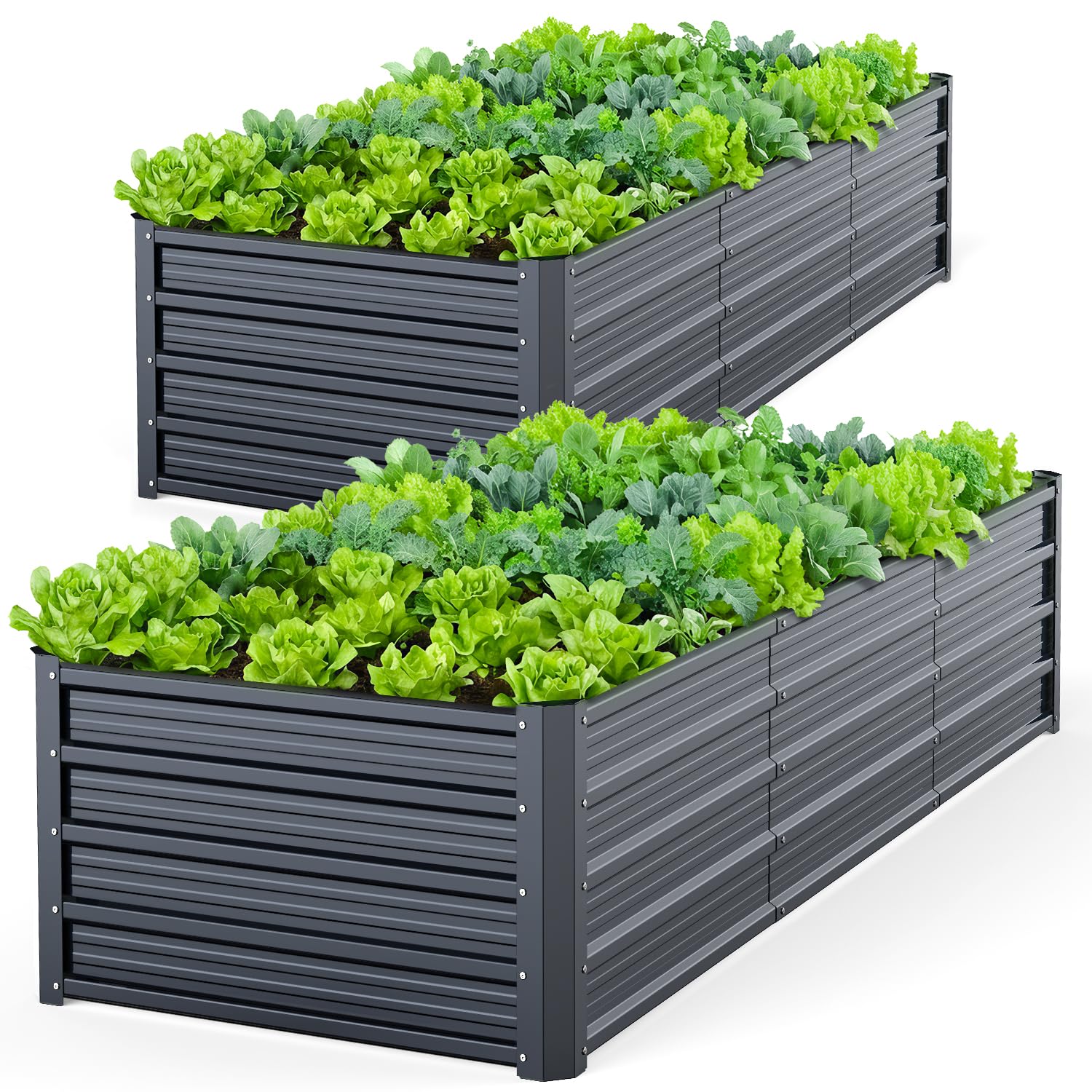 Ohuhu Hochbeet Metall 240x60x45 cm, 9-in-1 Pflanzbehälter Kit aus verzinktem Aluminium-Stahl, Hochbeete für Garten & Balkon, Pflanzkasten für Gemüse, Kräuter & Blumen Anthrazit