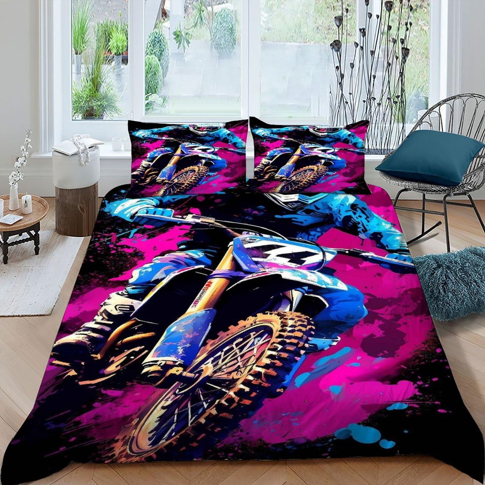 Parure de lit motard 220x240cm infroissable pour simplifier l'entretien du linge de lit