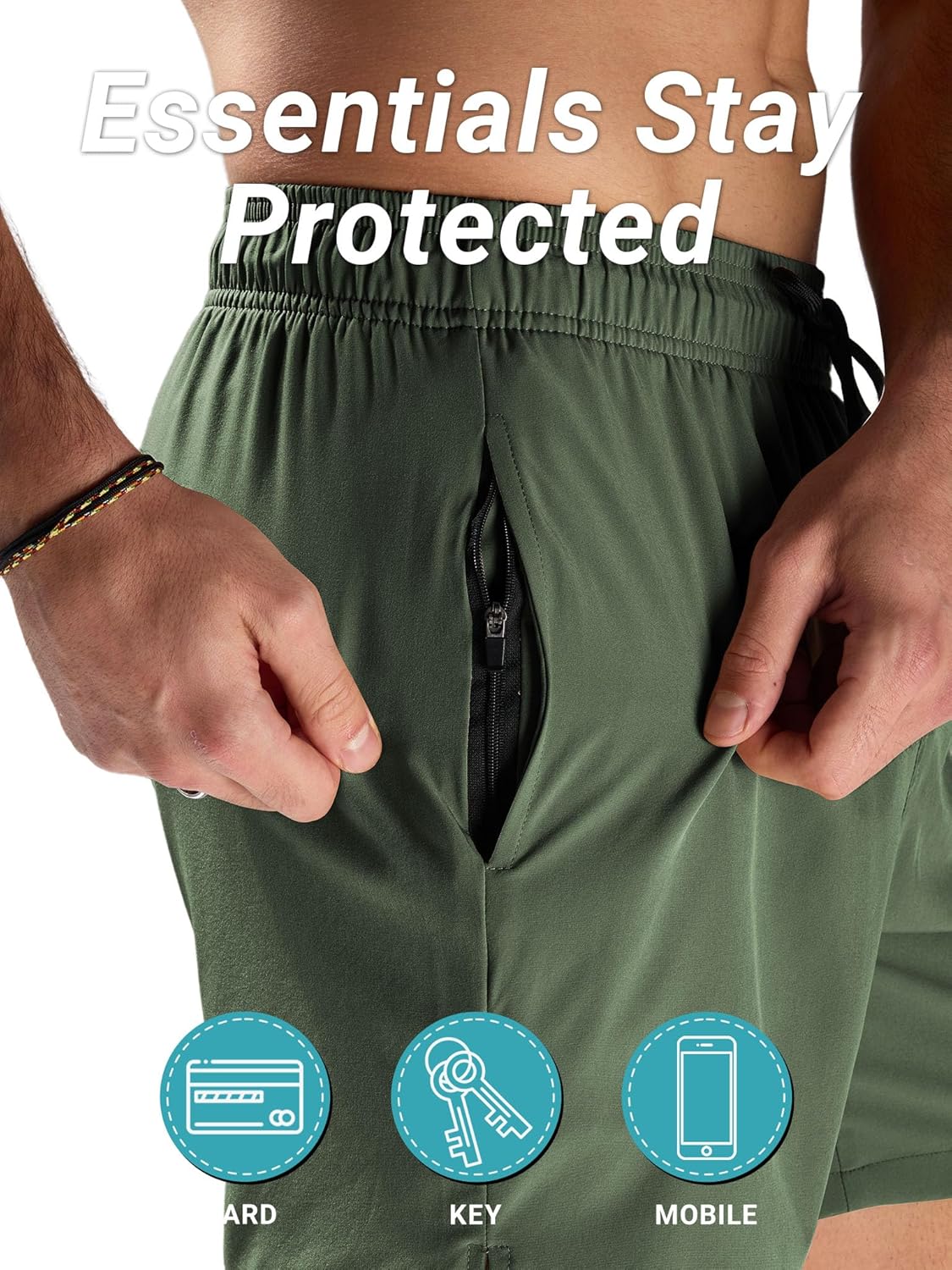 Arcweg Mens Swim Trunks with Compression Liner 2 in 1 Beach Swimming Trunks Quick Dry Swim Shorts with Zipper Pockets - Image 5