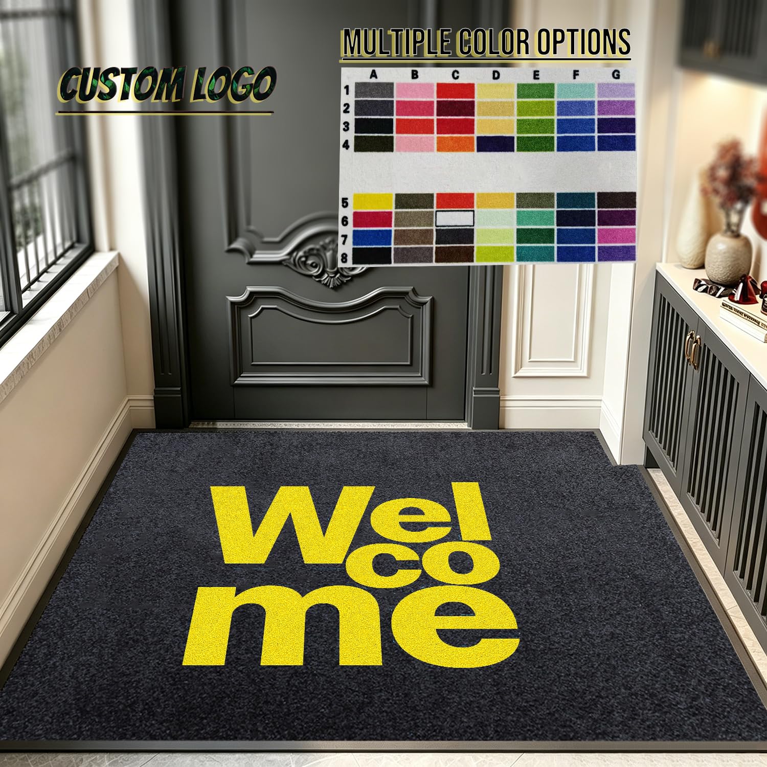 Alfombra Irregular Personalizable con Texto Logotipo Antideslizante Felpudo Personalizado Entrada Estera para Locales Comerciales y Hogares,Negro