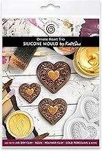 Cosmic Shimmer Ornate Heart Trio Silicone Mould for Crafting. Use with Air Dry & Polymer Clay, Resin, Wax, Cold Porcelain & More. Medium Heart Size 39 x 42 Millimetres from Katy Sue Craft Moulds