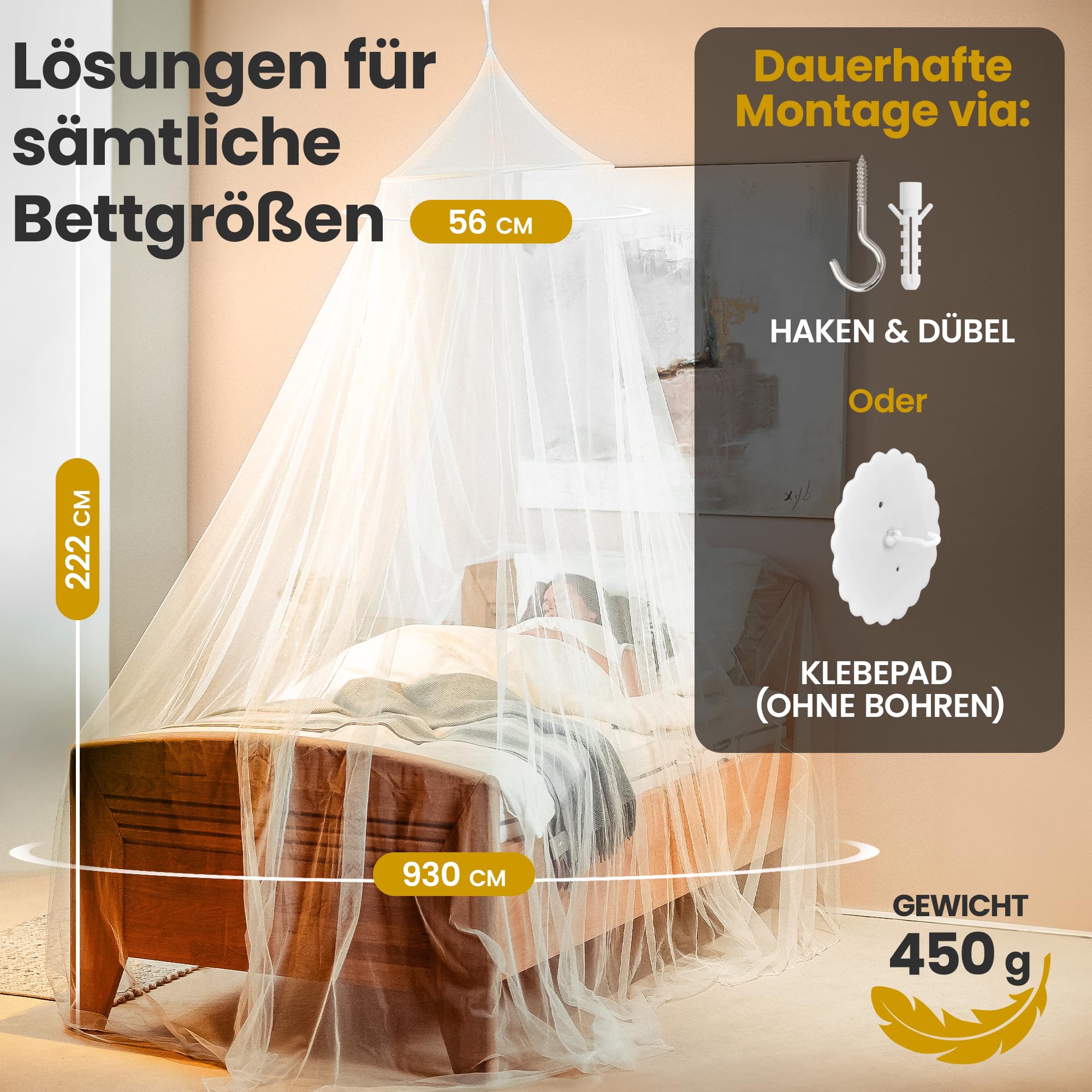 Moskitonetz Bett - Mückennetz Outdoor & Zuhause - Fliegennetz für Doppelbett & Einzelbett - Mosquito Netz Reise - Bettvorhang Mückenschutz vor Moskito, Fliegen & Insekten - Moskitoschutz