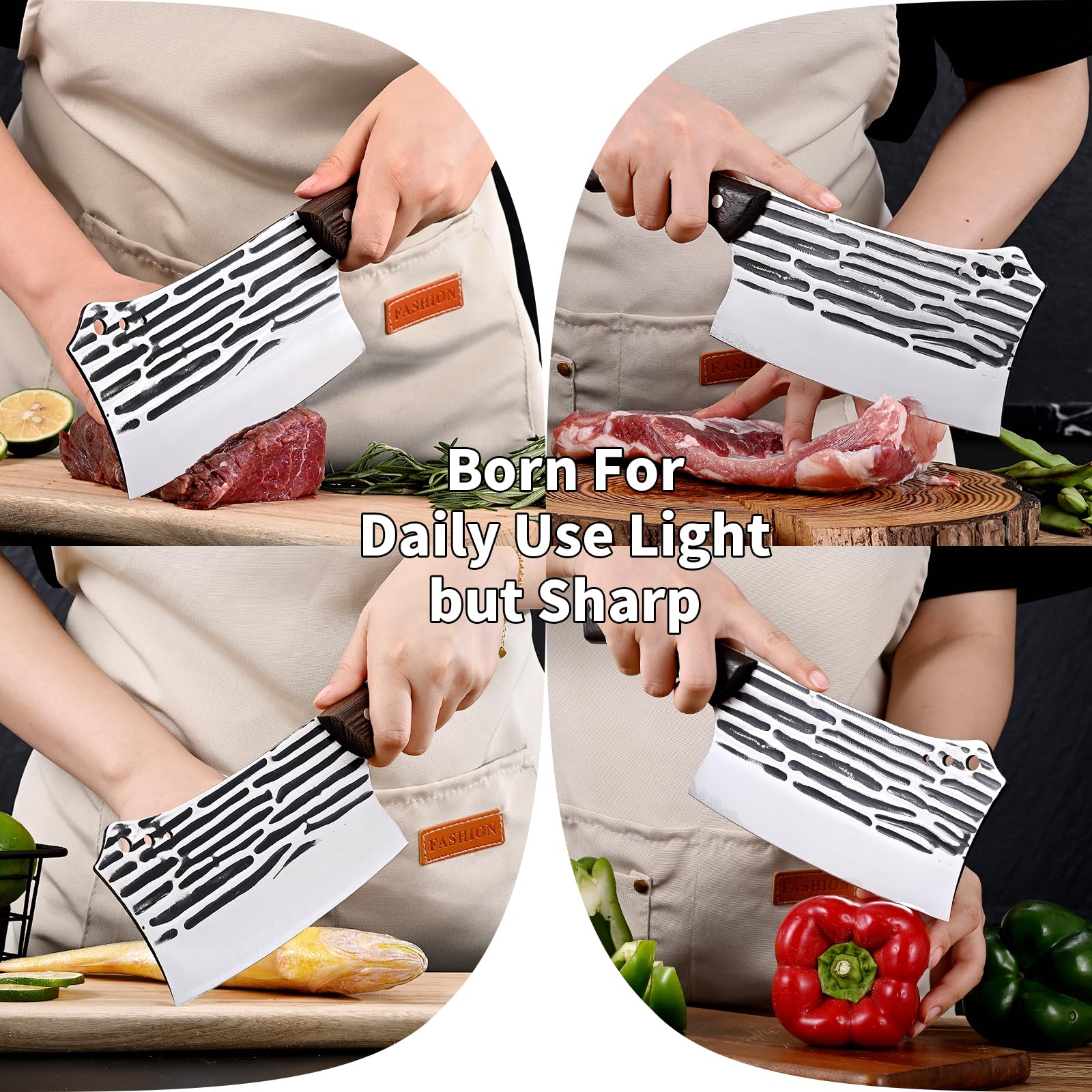 Cuchillo Verdura,Cuchillo de Chef Forjado Hecho a Mano,Cuchillo de Cocina Cuchillo Multifuncional de Acero Inoxidable Profesional Cuchillo Carne,Mango de Madera y Embalaje de Regalo