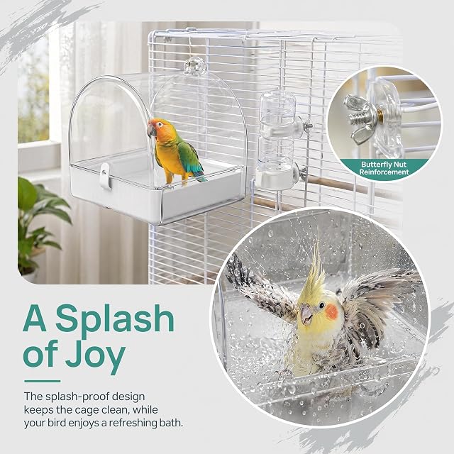 Foto 8 de 8 de HUASD Baño de Pájaros 18,9x17,9x17cm con Bandeja Extraíble y 2 Bebederos