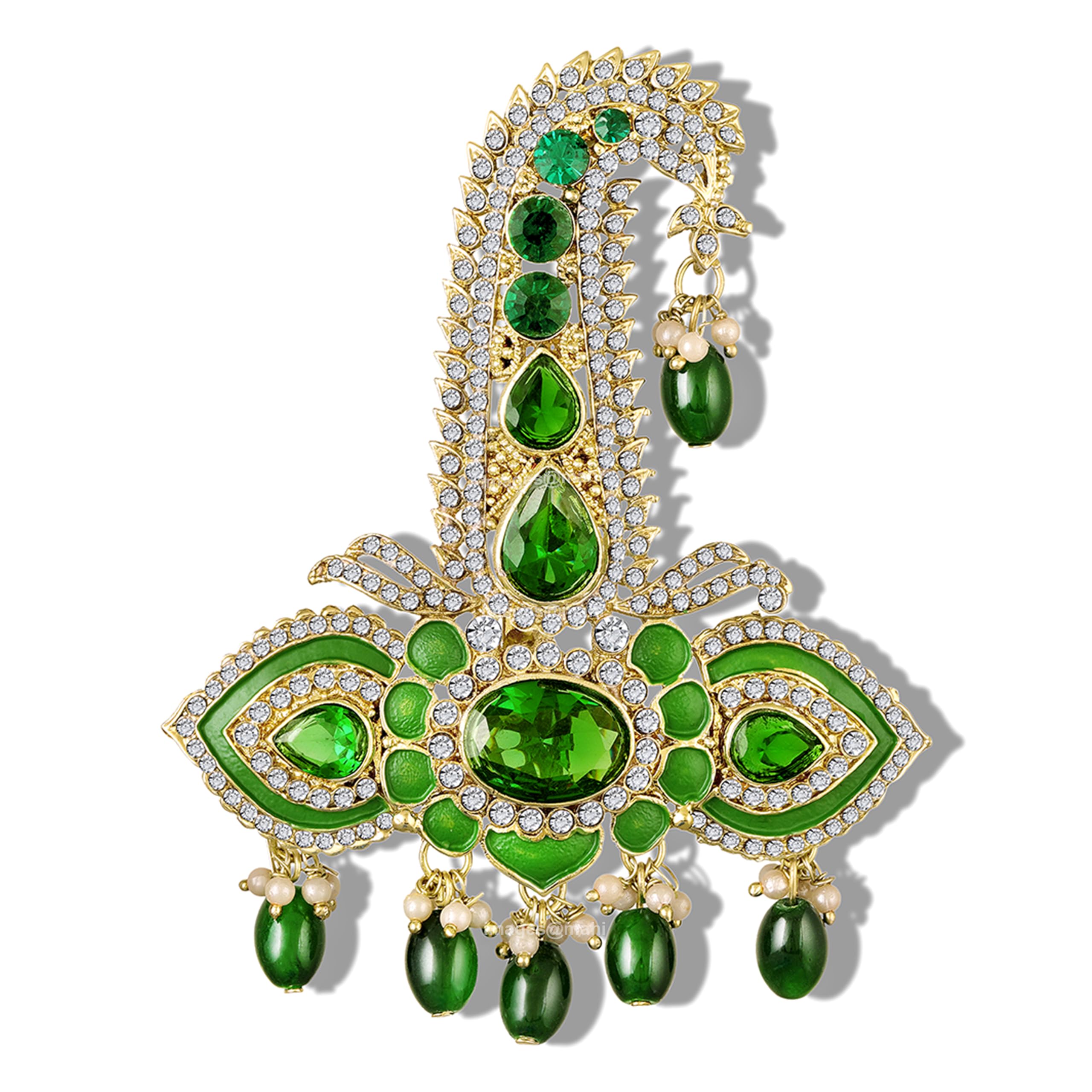 Royal Green Kalangi for Groom | Turban/Safa Pagdi Brooch with Sparkling Crystals & Artificial Pearl (KL1001029GGre)-image-11