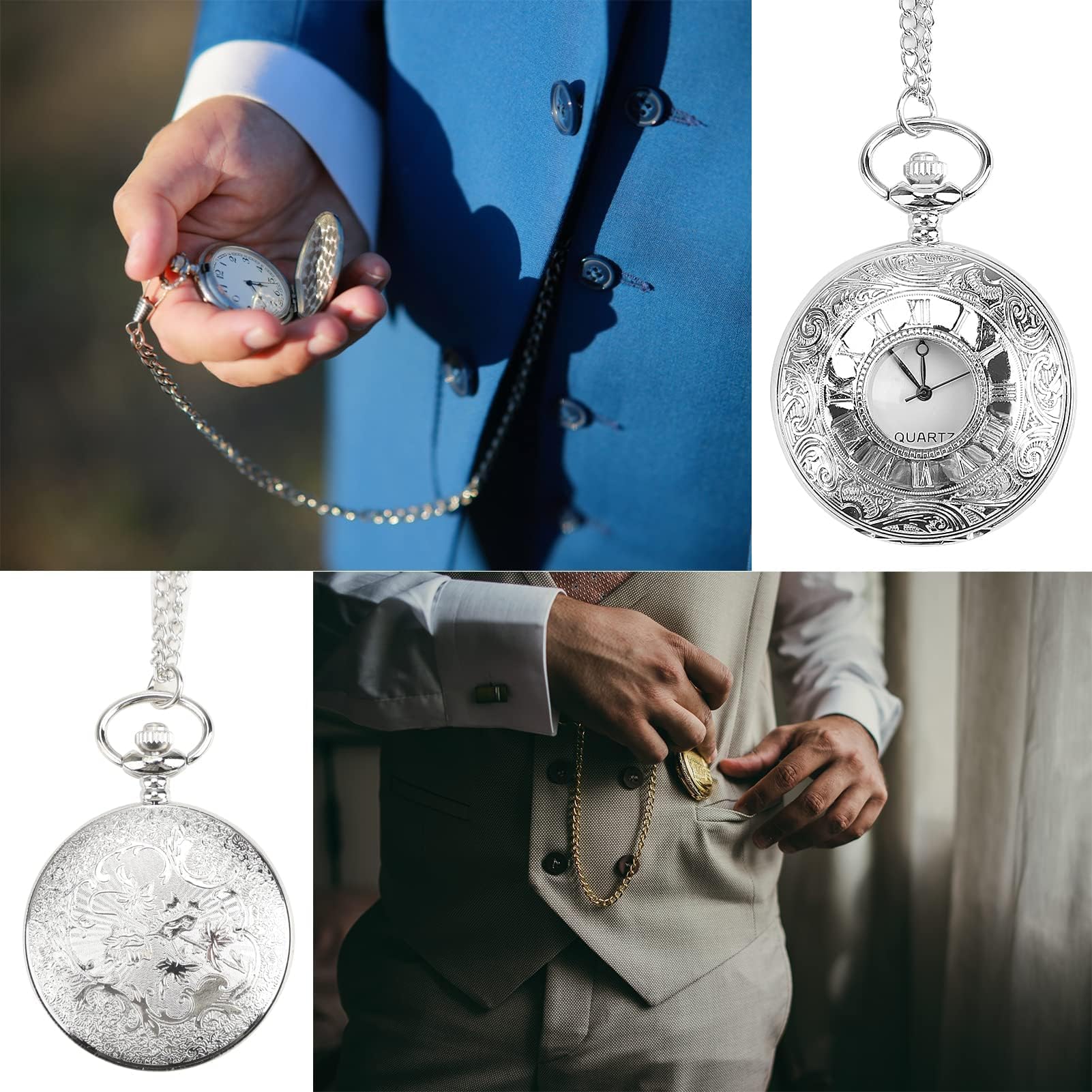 Orologi da Tasca, Numeri Romani in Stile Antico con Catena Staccabile(Silver)