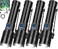 Kungf 4 Pack Flashlight Rechargeable High Lumens, 99000 Lumen Super Bright LED FlashLights, 5 Modes Adjustable Powerful Handheld Flash Light for Home, Camping, Hiking
